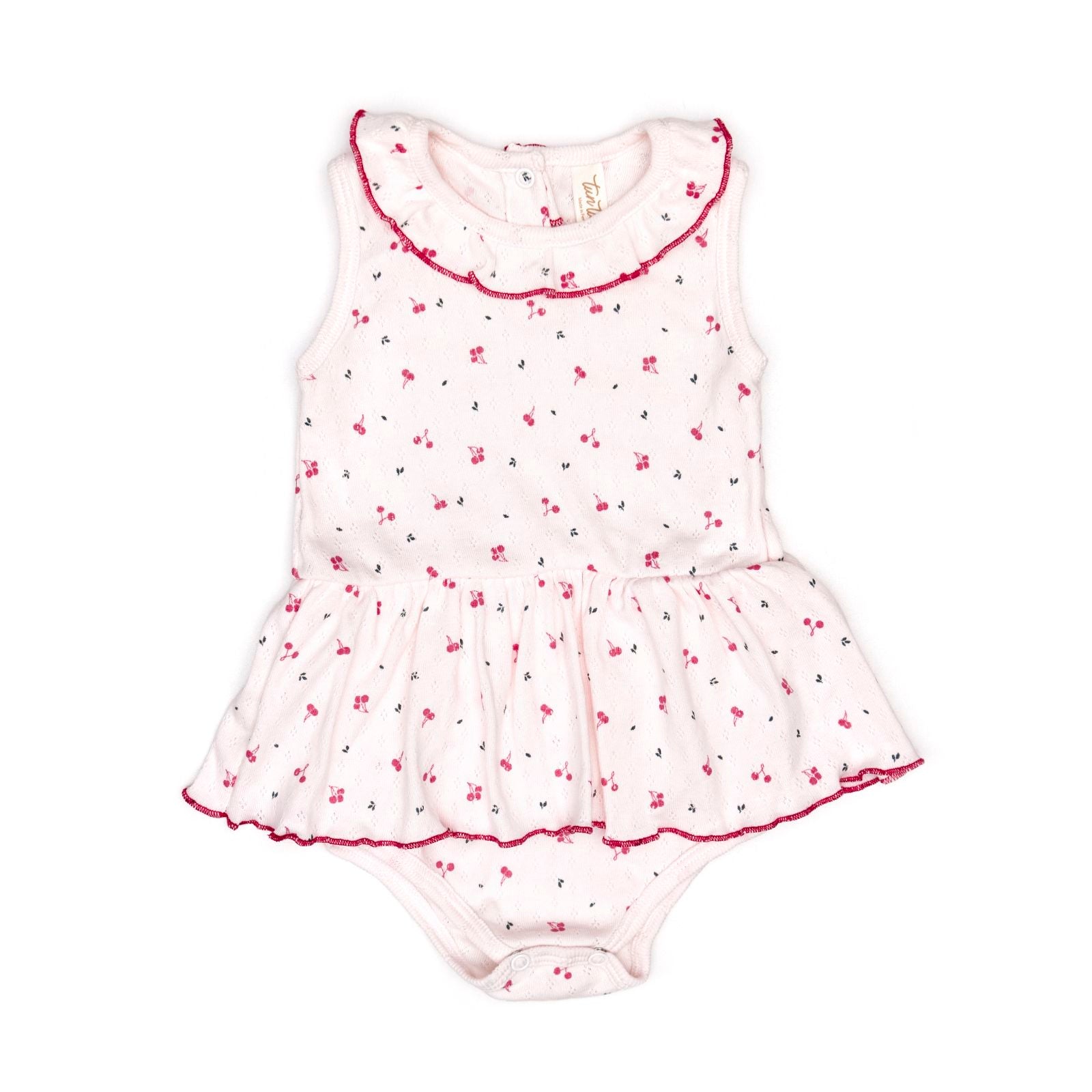 Vestido Body Pointelle Rosado Cerezas Rojas de Algodón