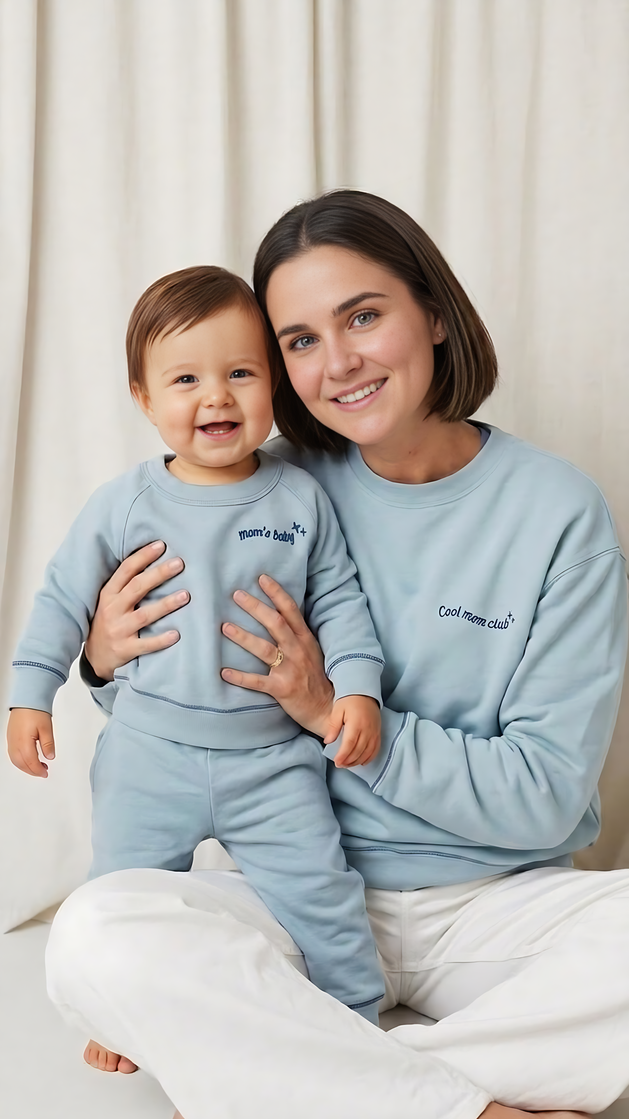 Polera Match Oversize Acero Mamá  + Polera  Bebé de Algodón Afranelado