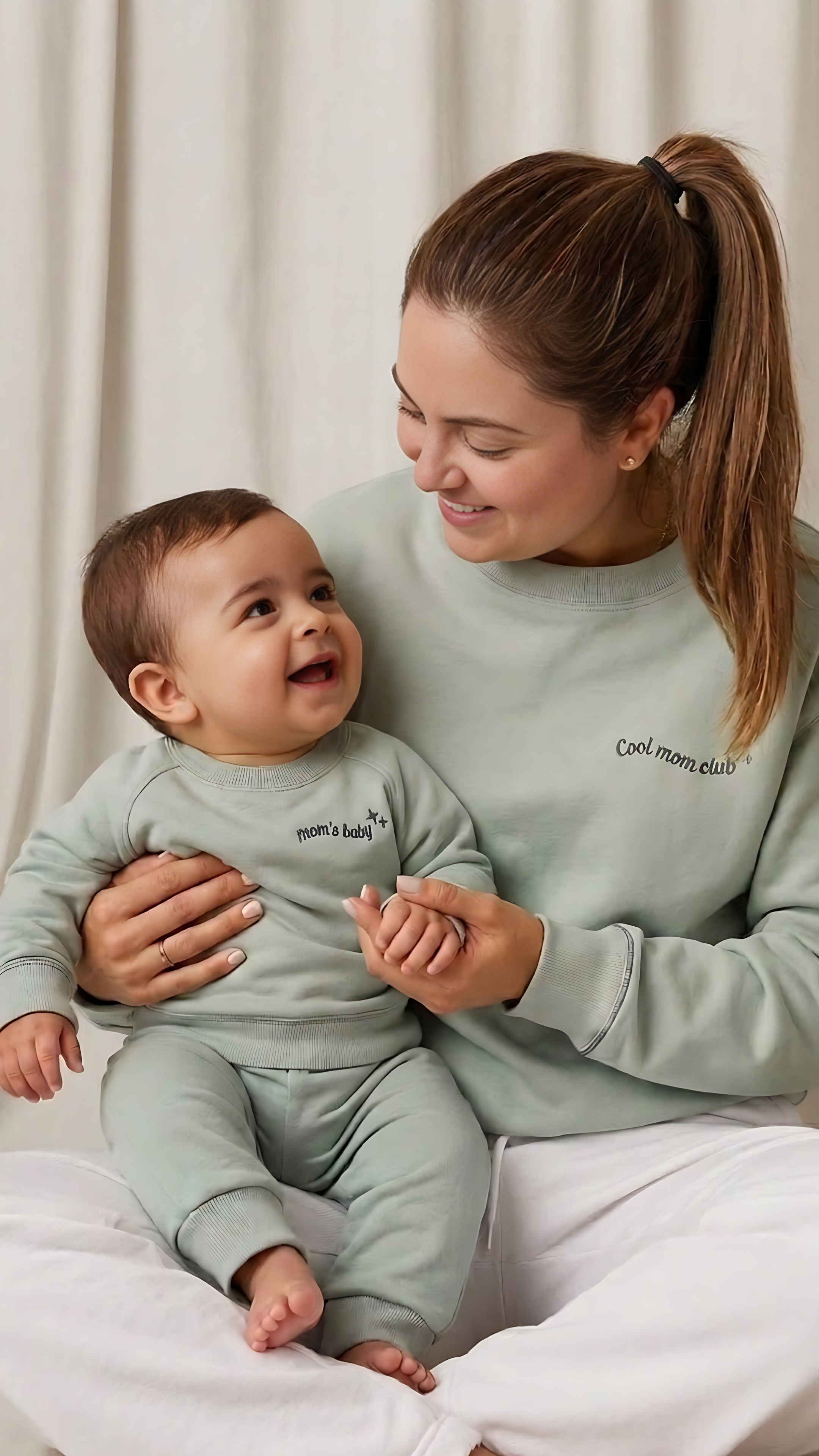 Polera Match Oversize Verde Mamá  + Polera  Bebé de Algodón Afranelado