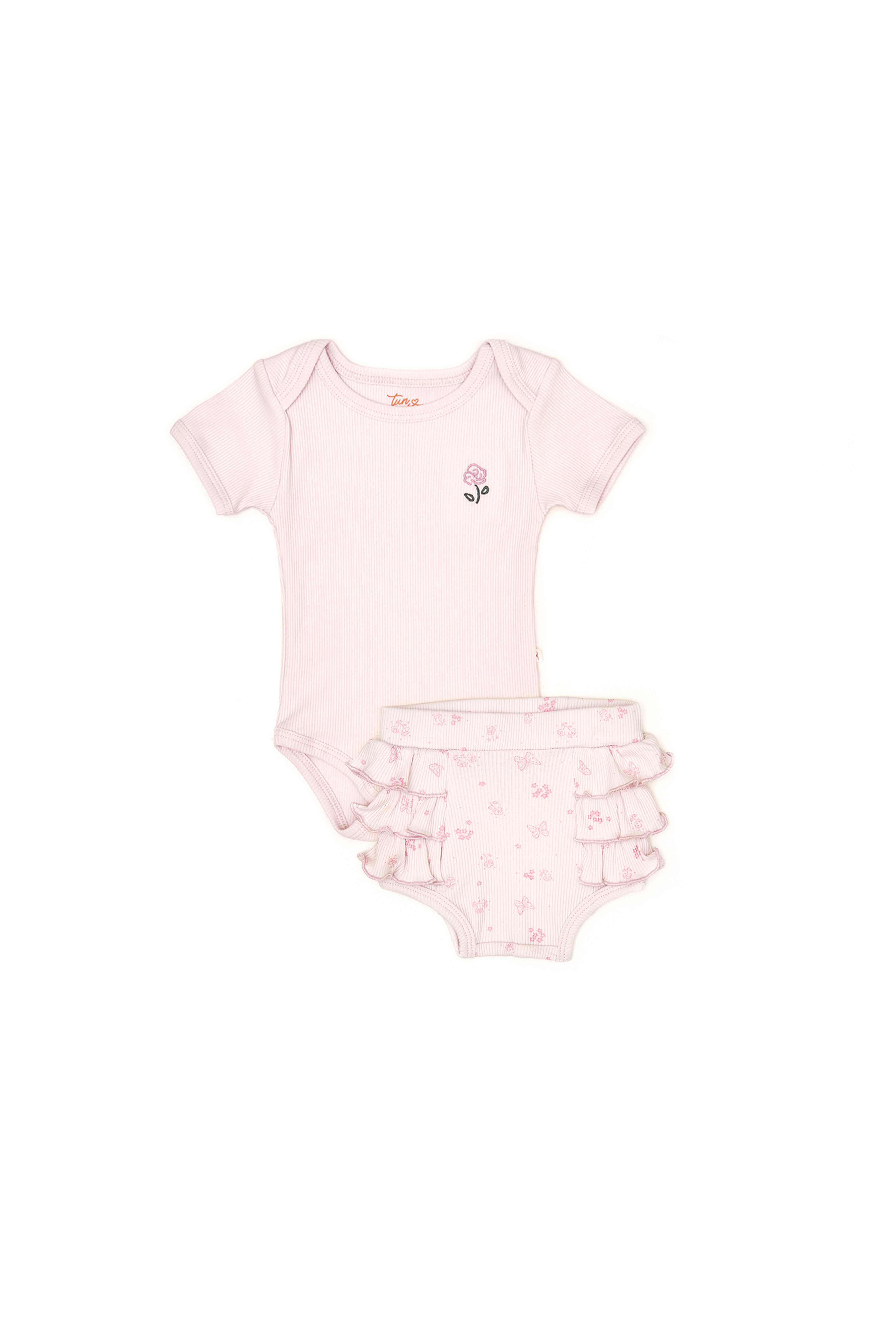 Conjunto 2PCS Body + Short Bombacho Lila/ Lila Mariposas Algodón Rib