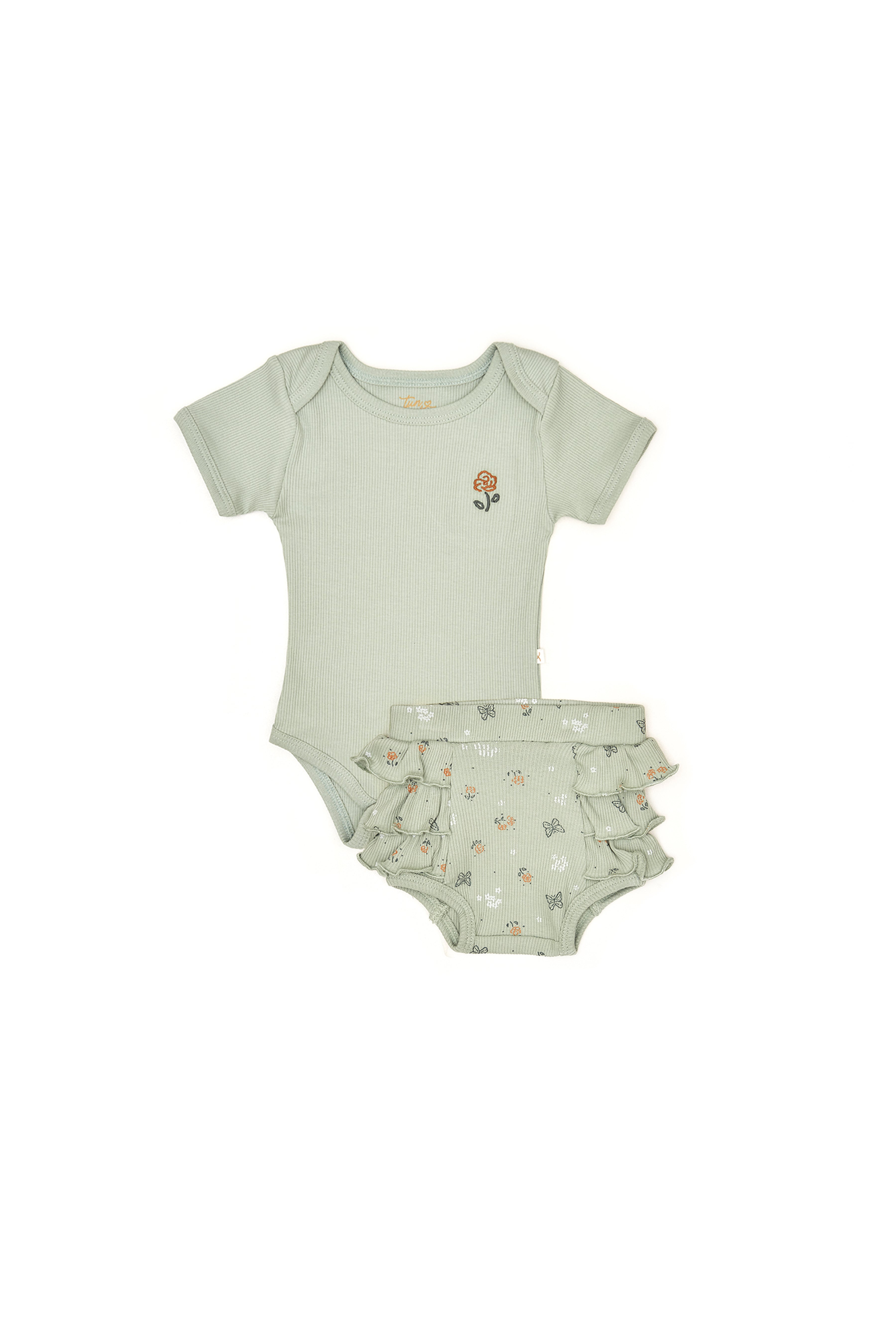 Conjunto 2PCS Body Verde + Short Bombacho Verde Mariposas Algodón Rib