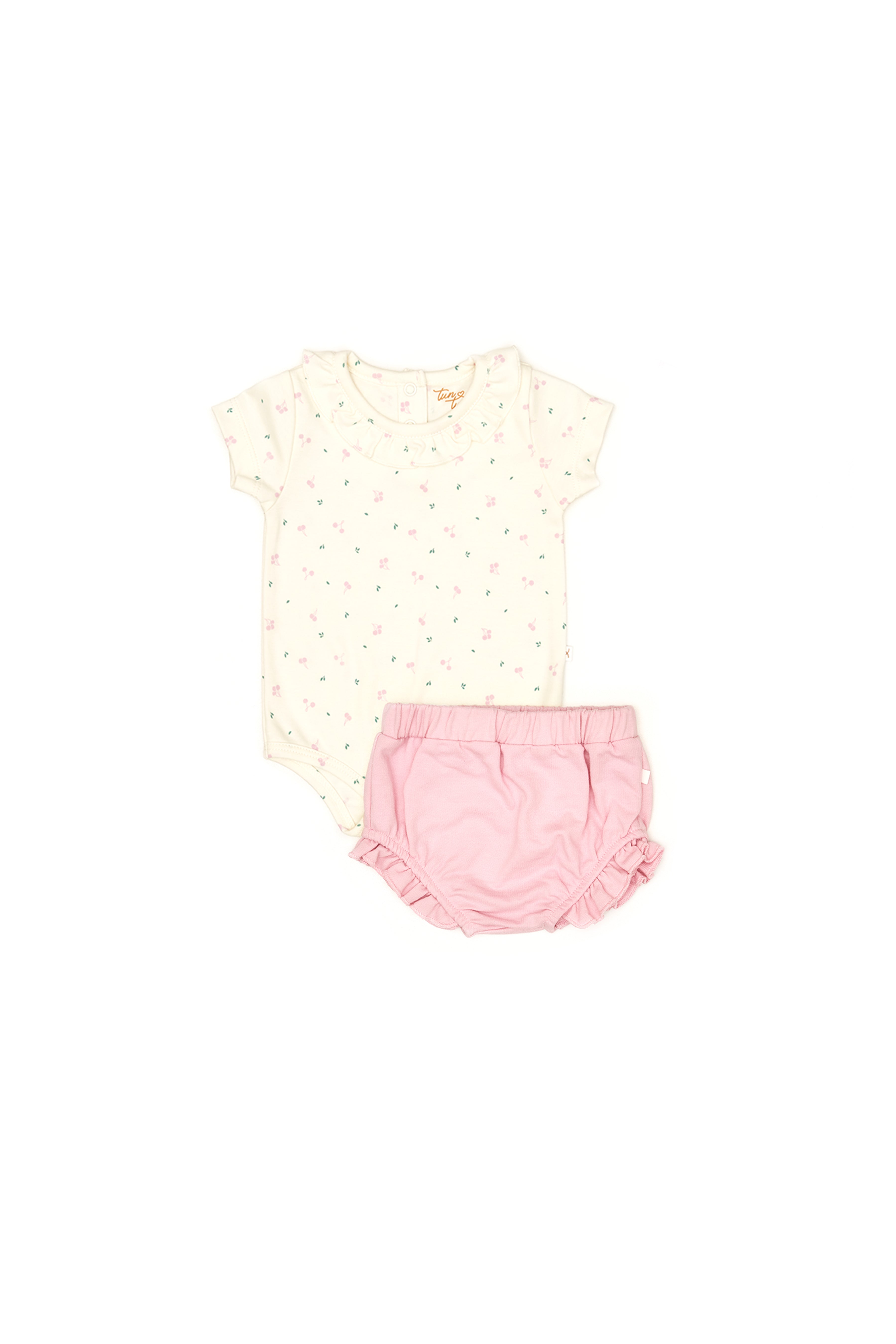 Conjunto 2PCS Body Bobo Cerezas Fucsia de Algodón Pima + Short Bombacho Fucsia French Terry