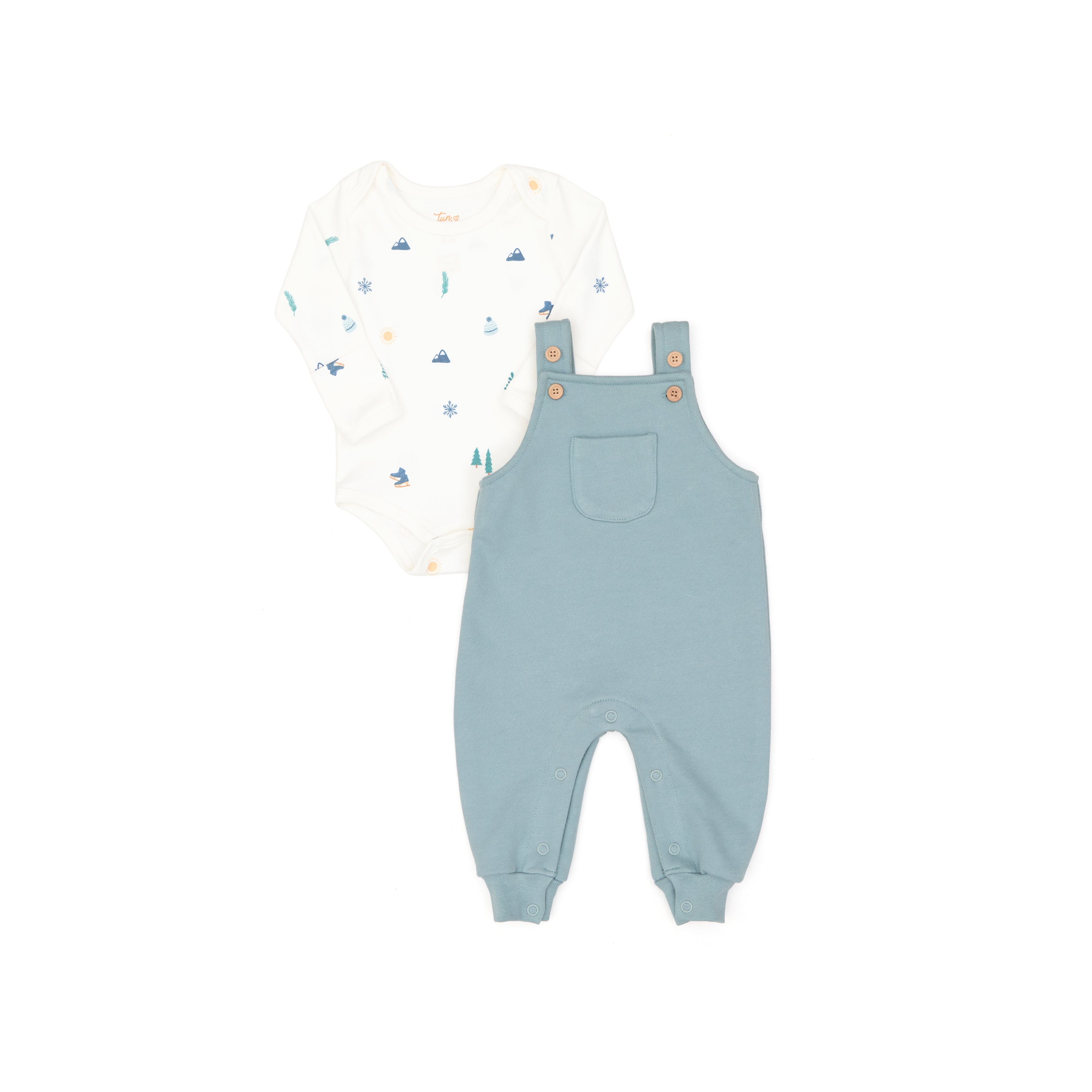 Set 2pcs Body Algodón pima + Overall Algodón afranelado Perla Invierno / Acero