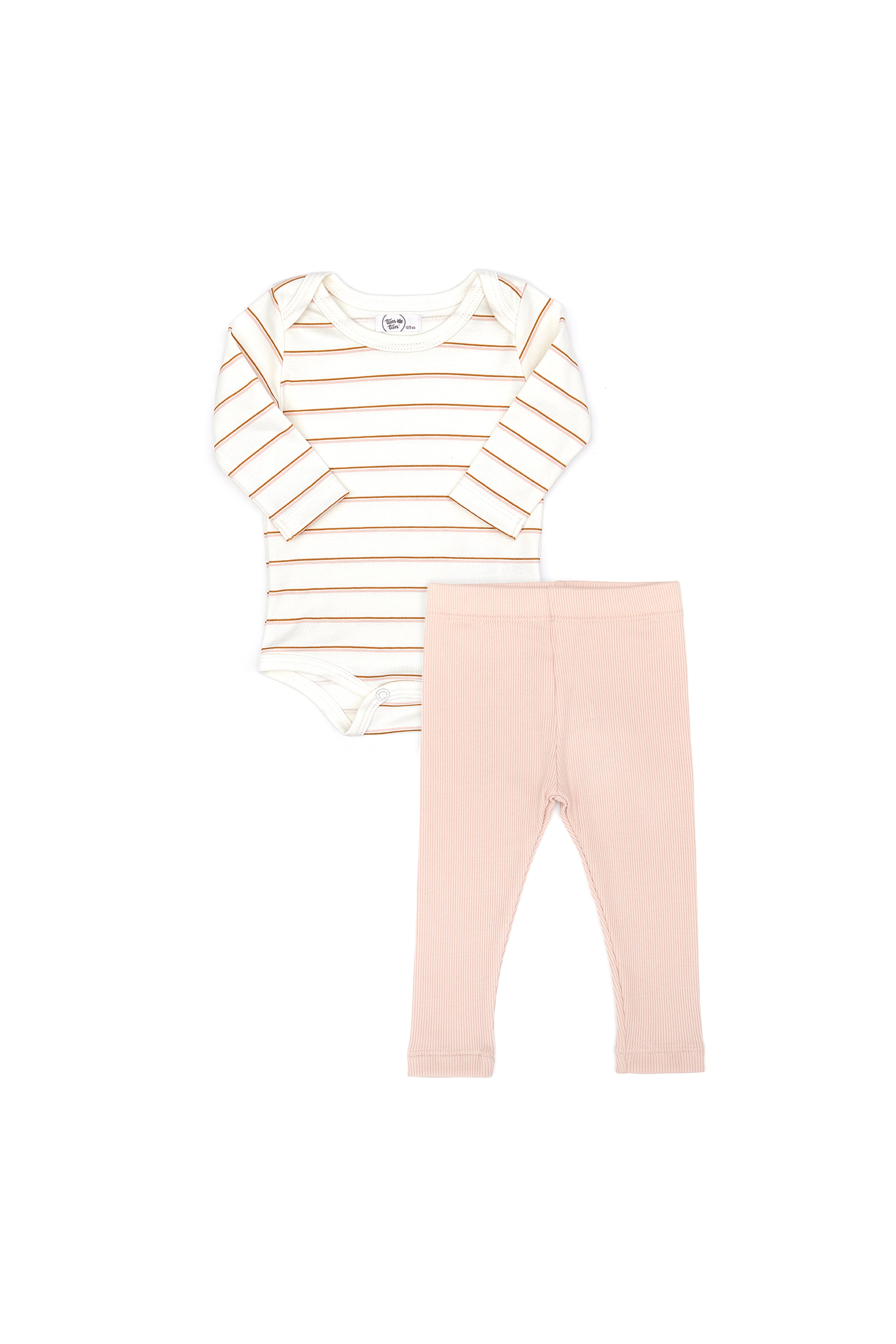 Conjunto 2 PCS Body de algodón pima + Pantalon Rib Perla rayas rosado