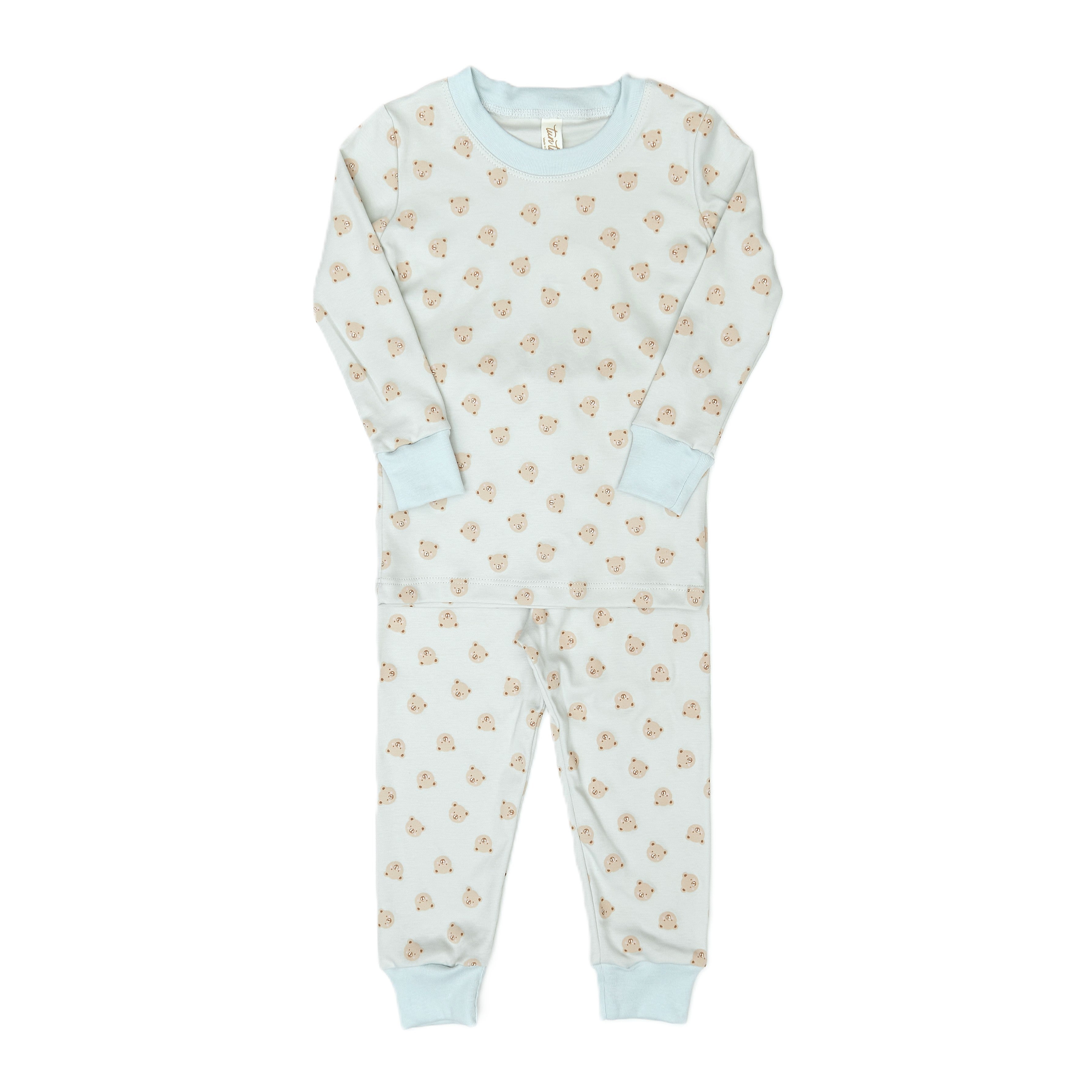 Pijama 2 pcs Polo Manga larga + Pantalon Celeste osos de Algodón pima