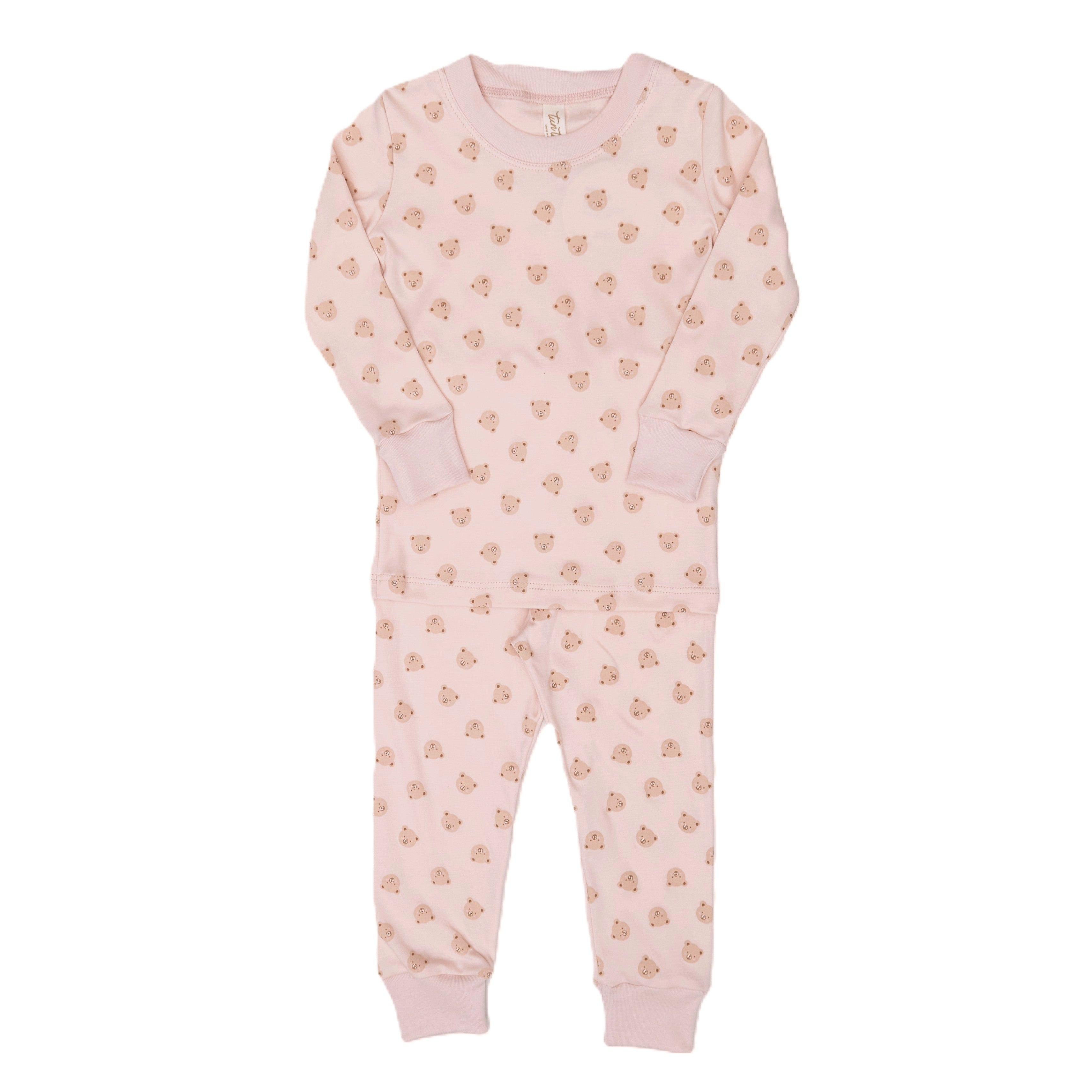 Pijama 2 pcs Polo Manga larga + Pantalon Rosado osos de Algodón pima