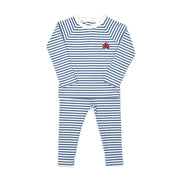 Set Polo + Pantalon Perla Rayas Azul de Algodón Rib