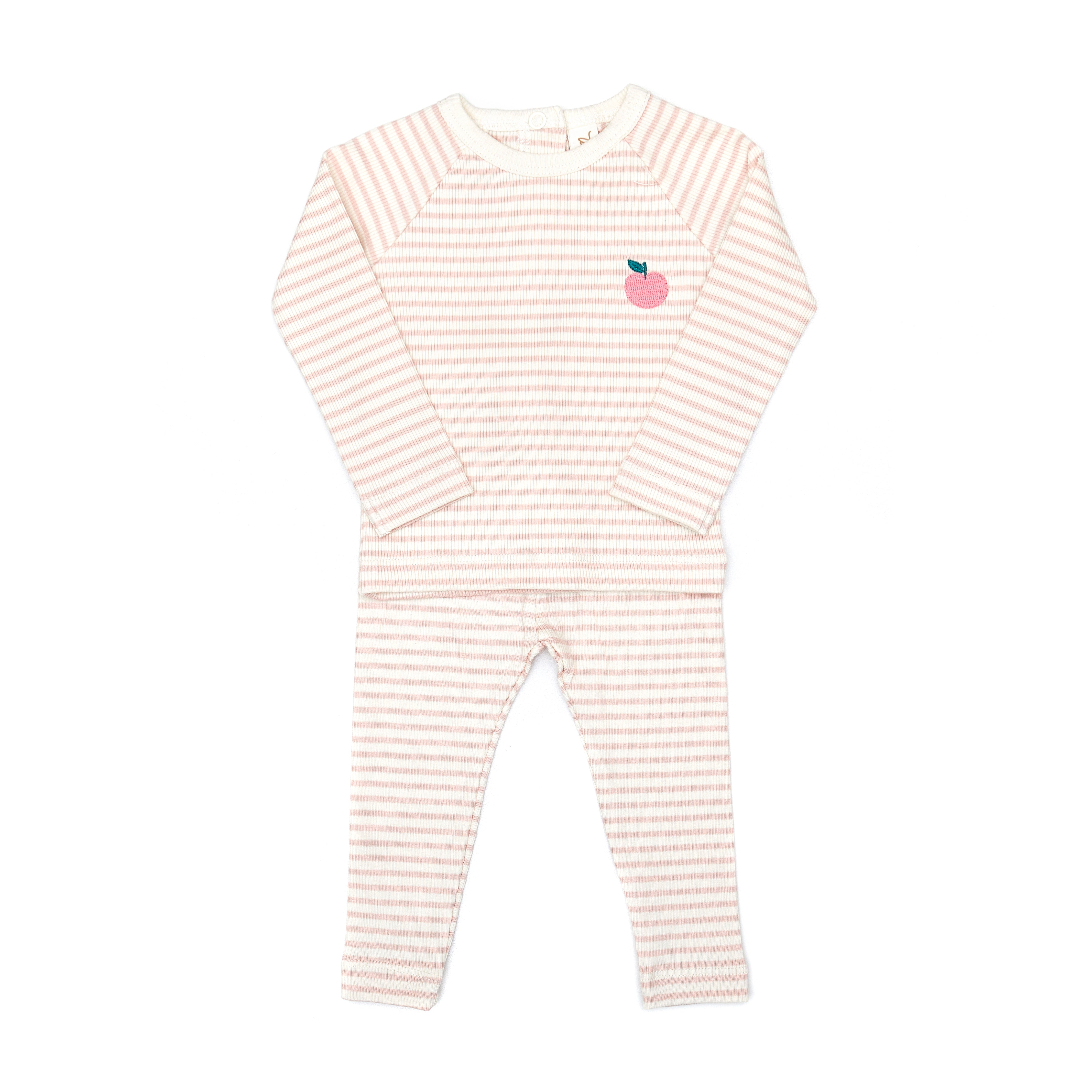 Conjunto 2 PCS Polo + Pantalon Perla rayas rosado de Algodón Rib