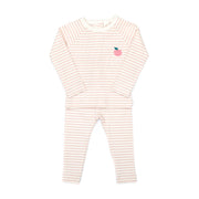 Set Polo + Pantalon Perla rayas rosado de algodón rib