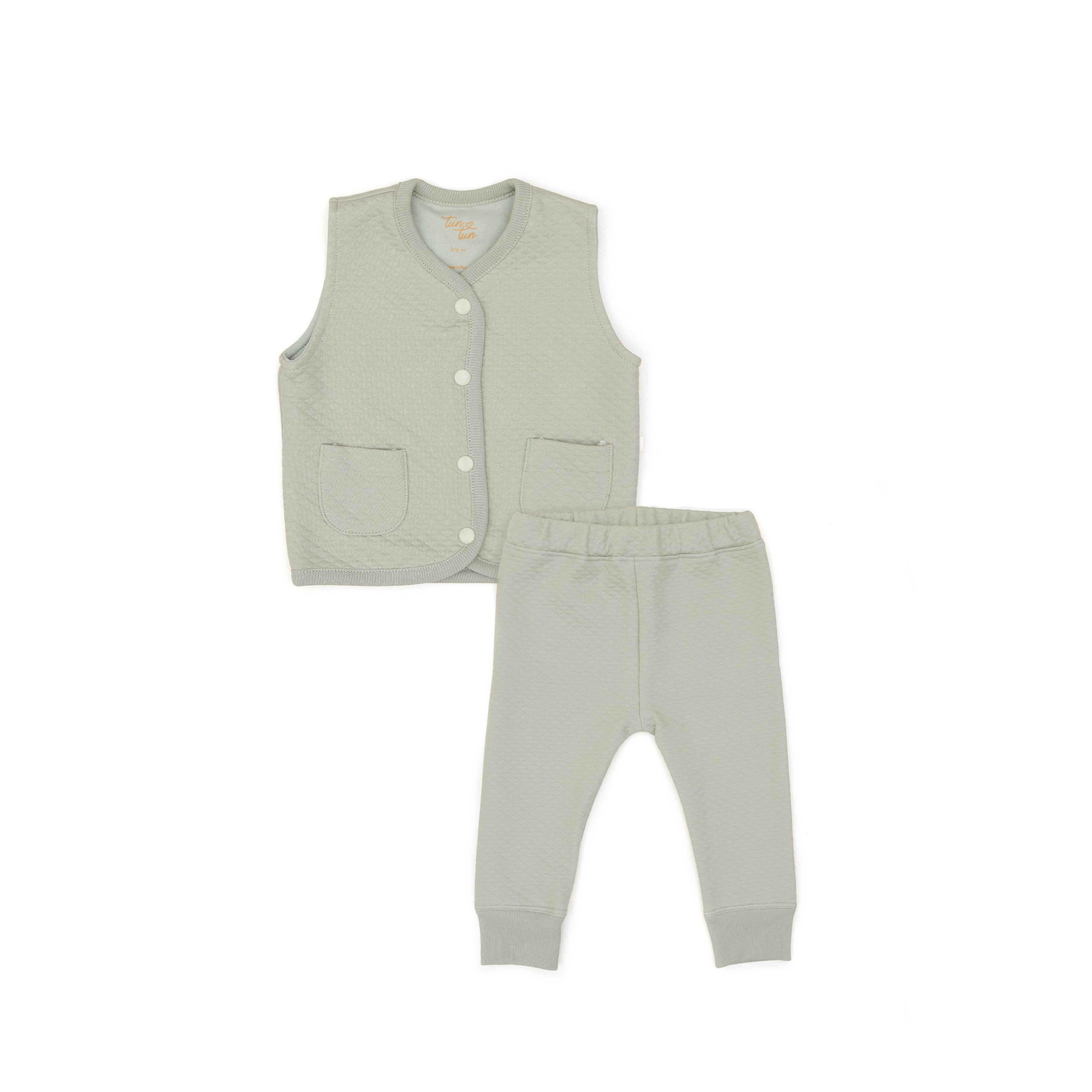 Conjunto de 2pcs Chaleco + Pant de Algodón Jacquard Verde