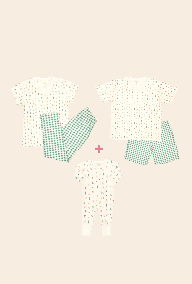Pijama Mamá + Pijama Papá + Romper bebe Navidad