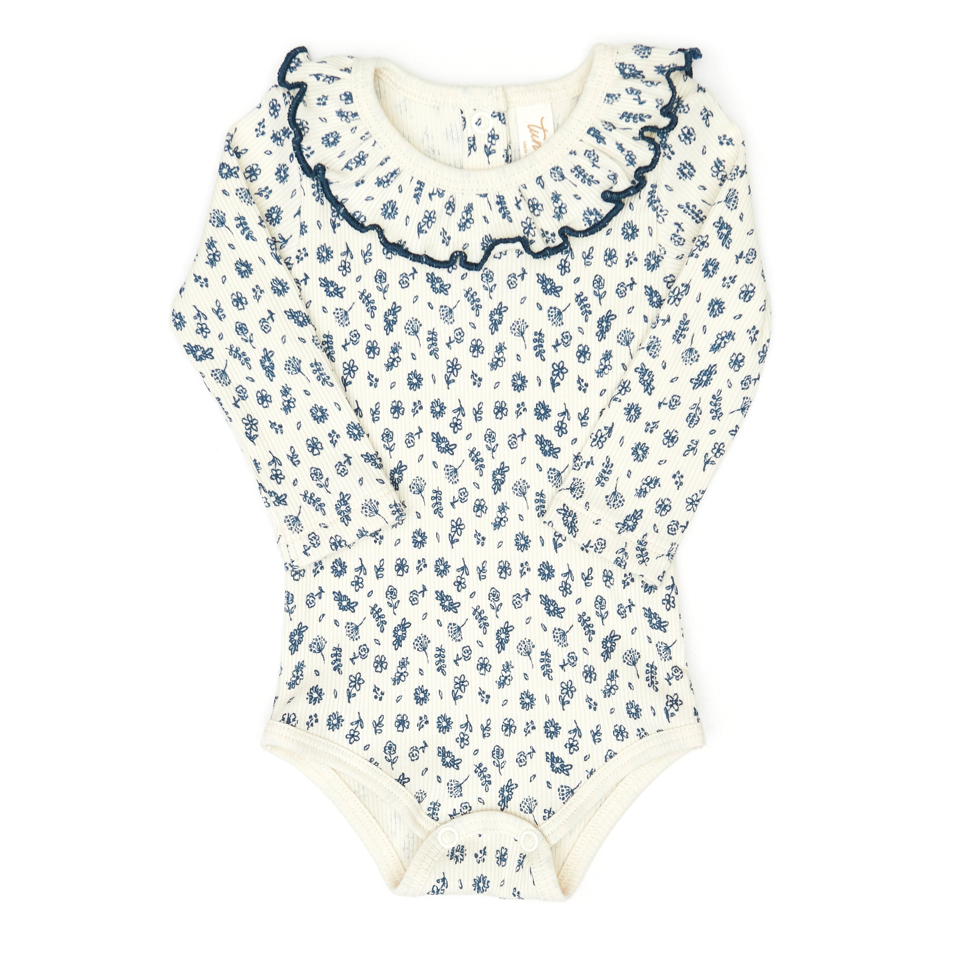Body Cuello Bobo de Algodón Rib Perla Flores azules