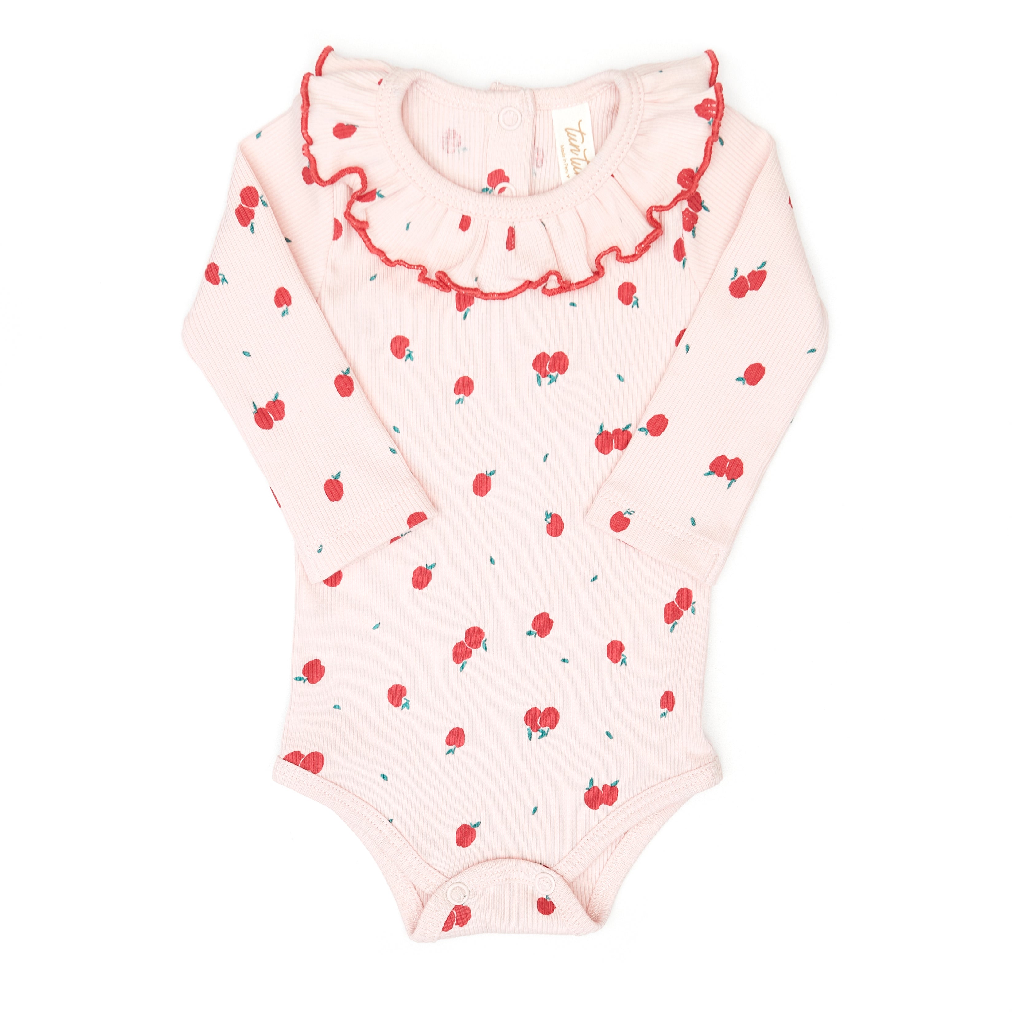 Set 3 pcs Body Bobo + Pant + vincha Rosado Manzanas de Algodón rib