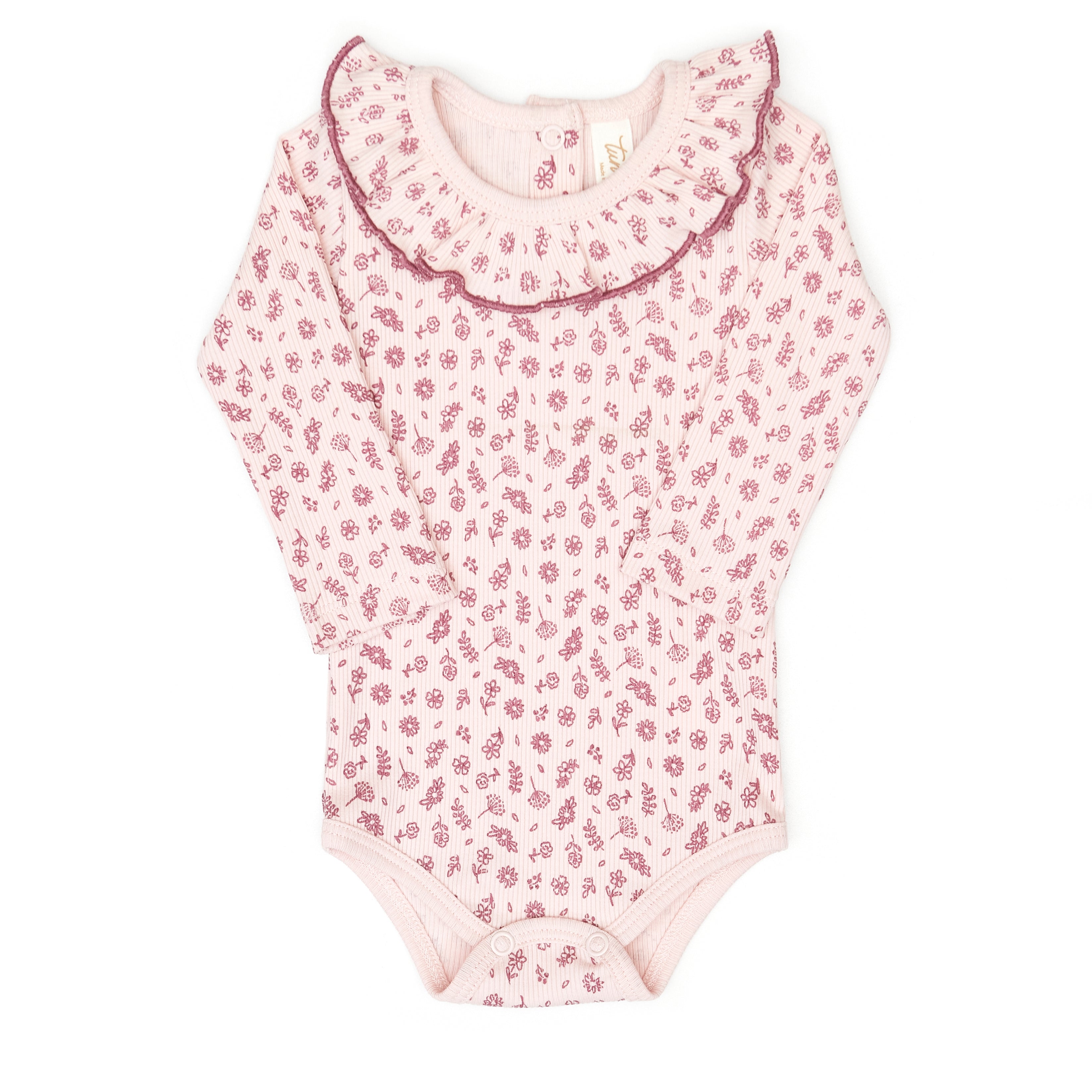 Set 2pcs Body Bobo Algodón Rib + Overall Bobo Algodón afranelado Rosado Flores Mauve / Mauve