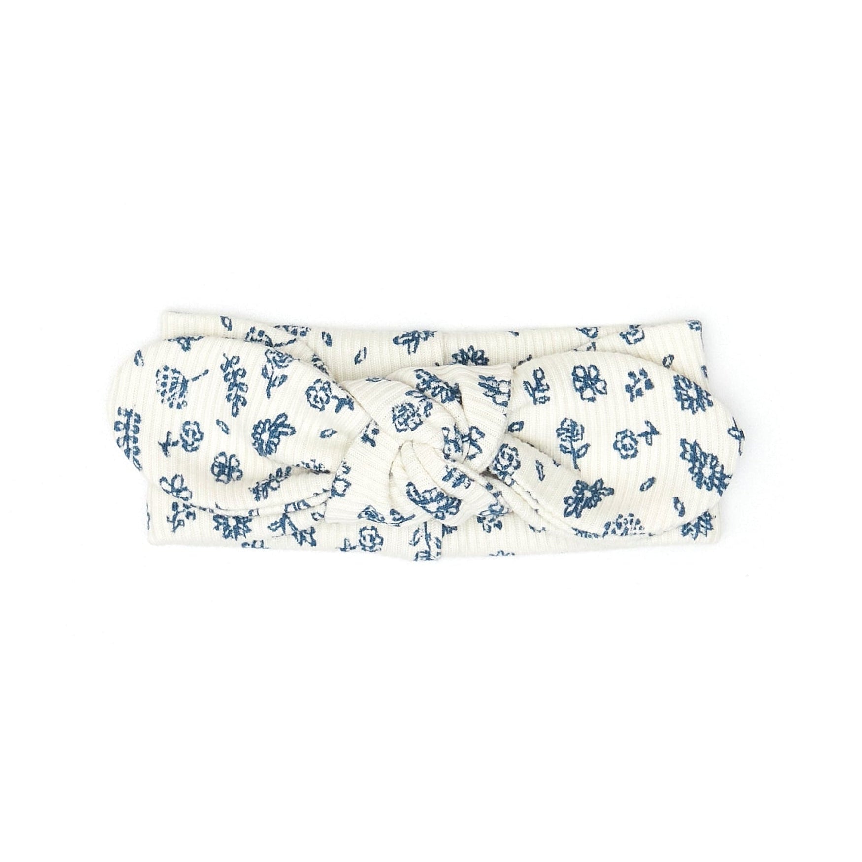 Vincha de Algodón rib Perla Flores Azules