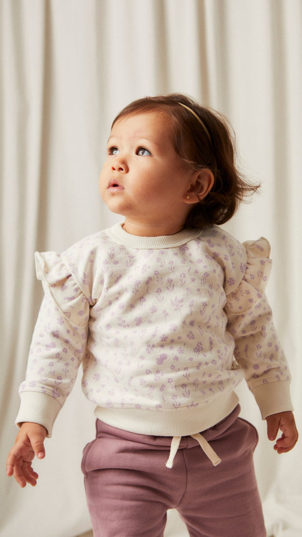 Set Polera Bobo + Buzo Perla Flores Lila de Algodón franelado
