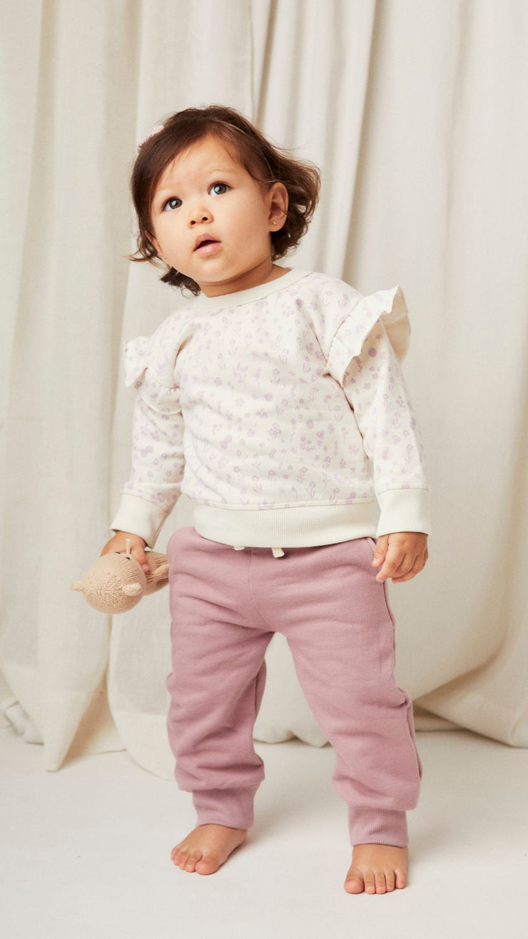 Set Polera Bobo + Buzo Perla Flores Lila de Algodón franelado