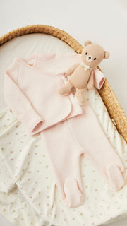 Set Kimono Rosado de jackard de algodón