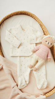 Set Kimono Perla Flores de Jackard de algodón