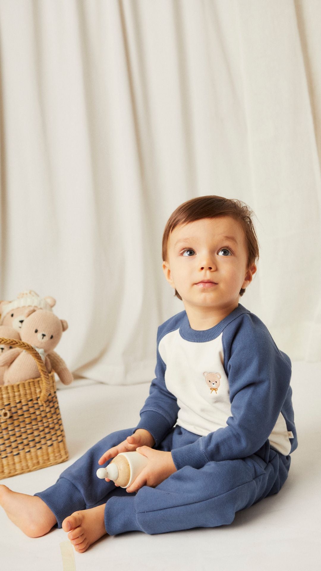 Conjunto 2 PCS Polera + Buzo Perla & Azul de Algodón Franelado