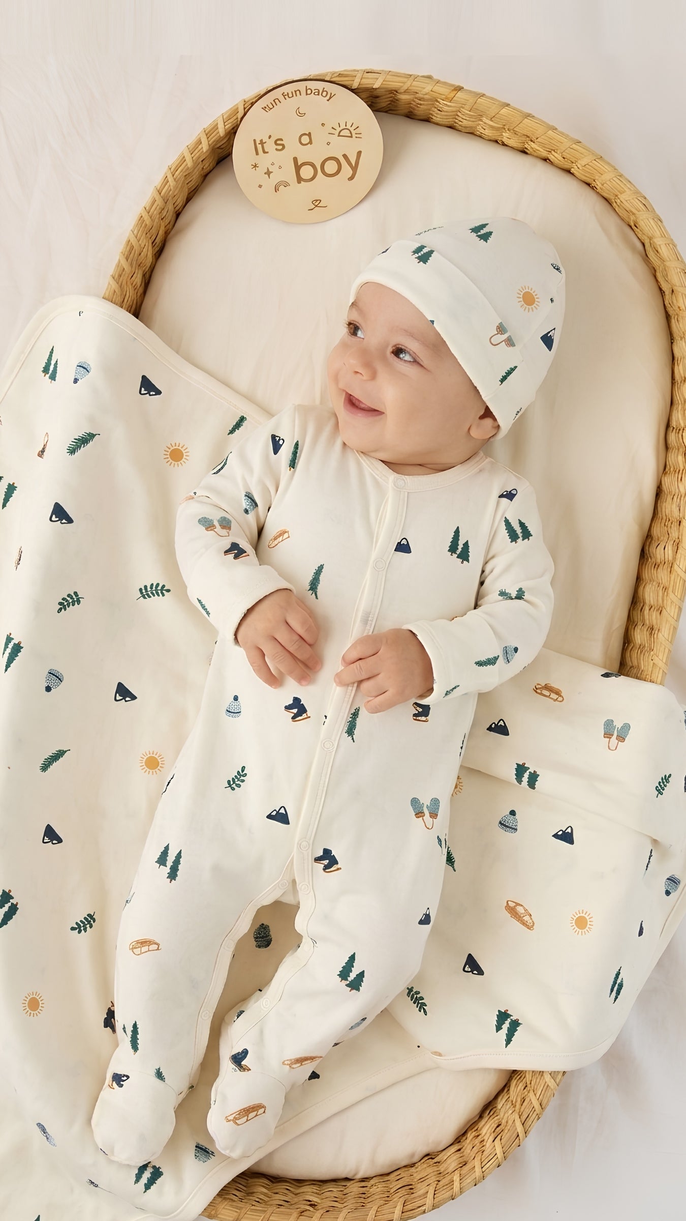 Set 2 Pcs Enterizo Broches + Gorro Perla Invierno de Algodón pima