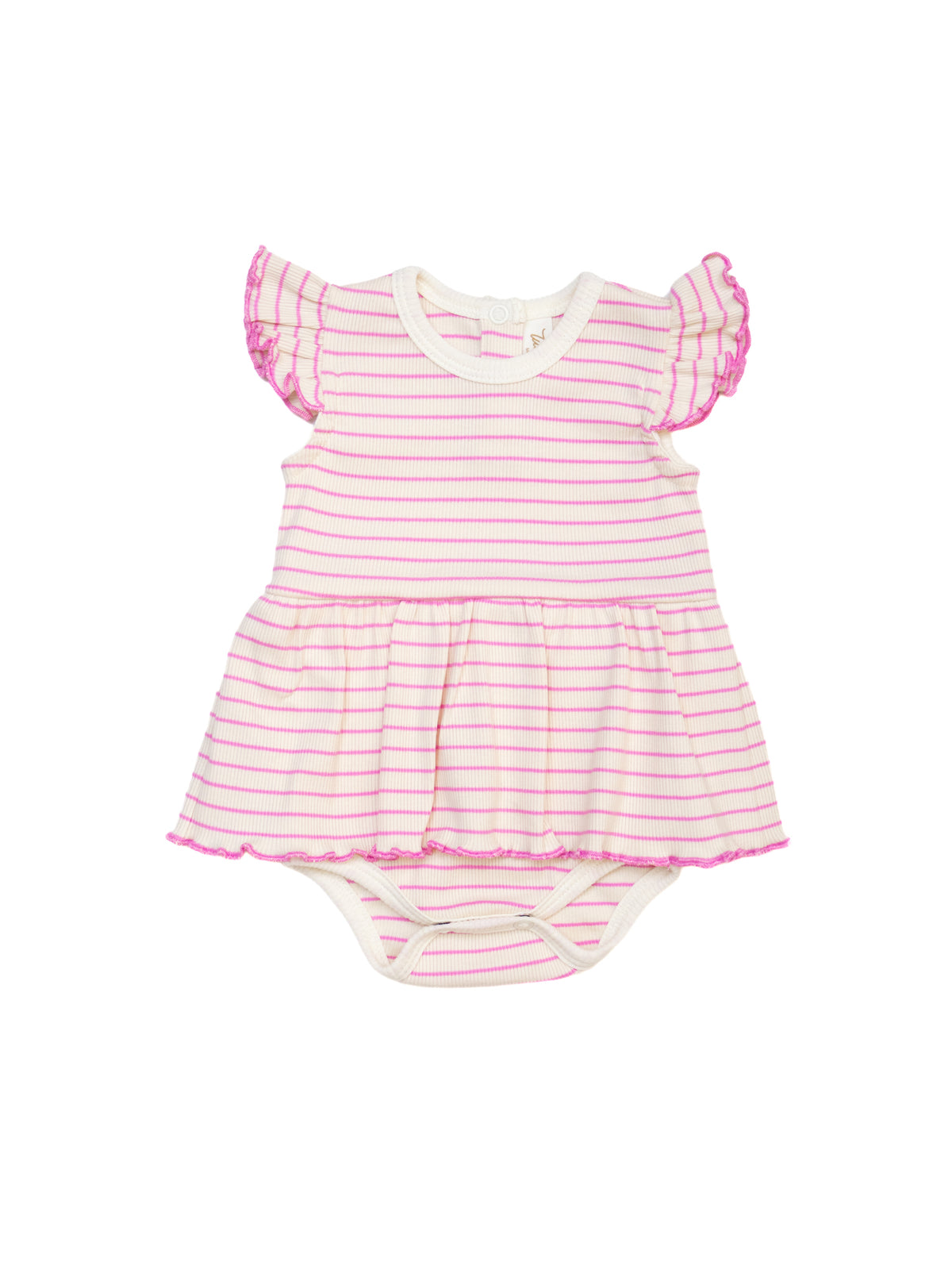 Body Vestido Manga Bobo Rayas Fucsia de Algodón Rib