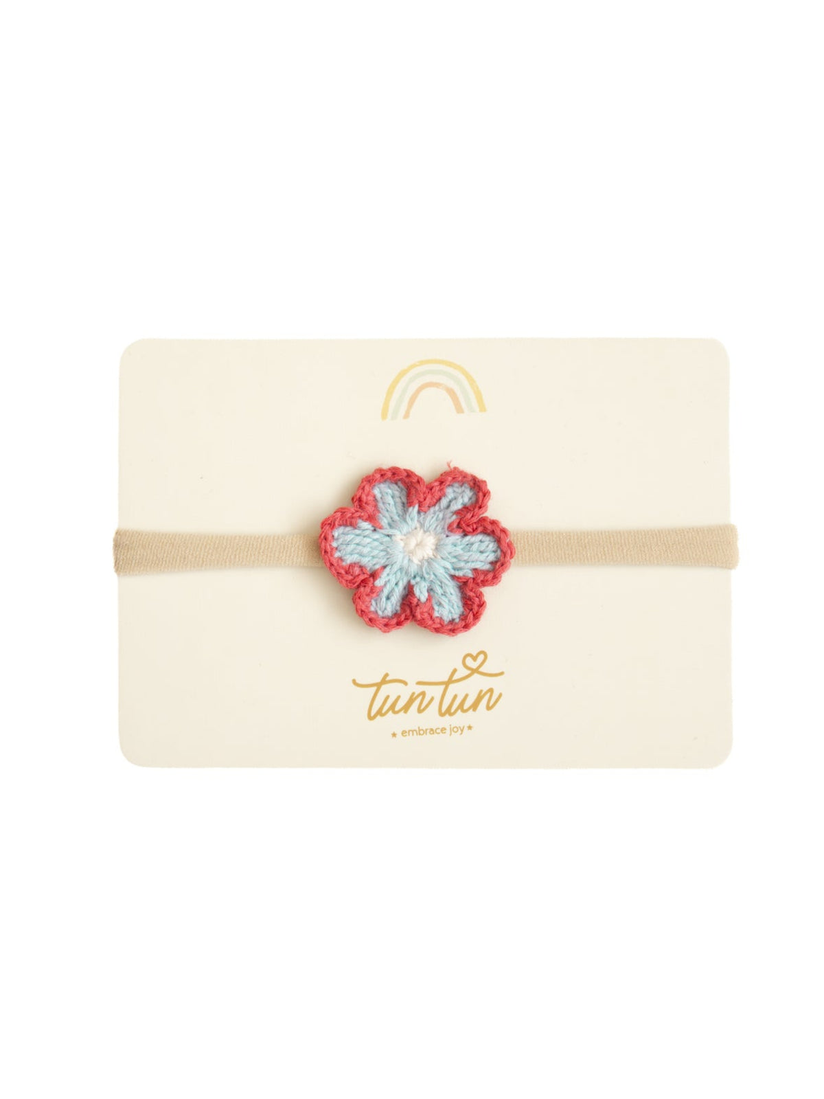 Vincha Flor Celeste & rojo de Algodón Pima