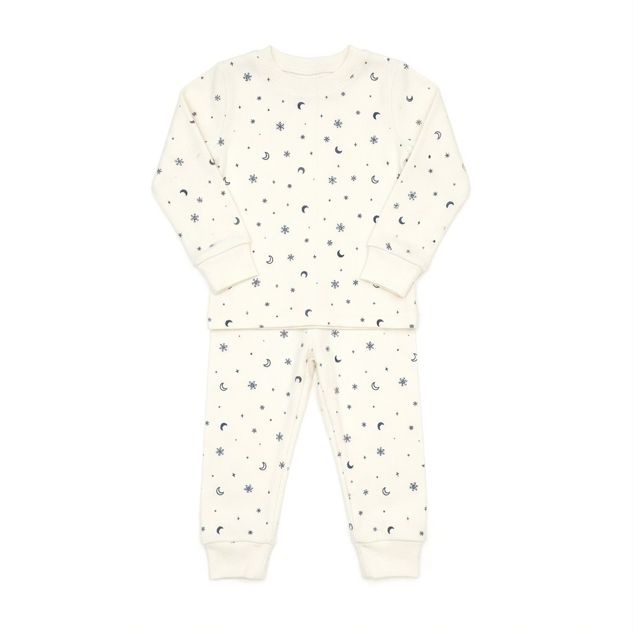 Pijama 2 pcs Polo Manga larga + Pantalon Crema copos de nieve de Algodón pima