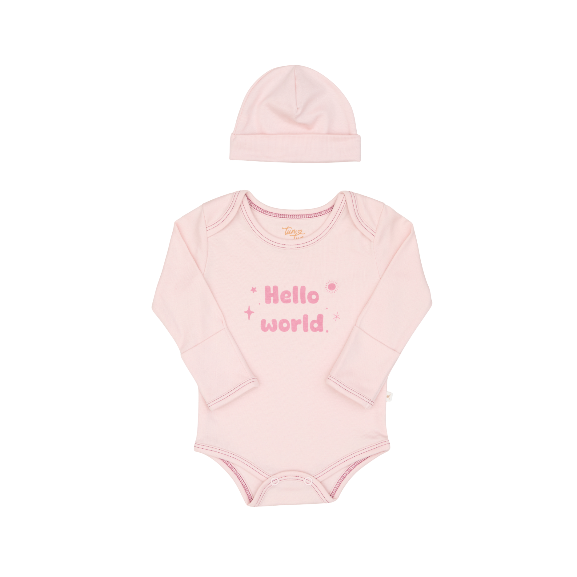 Pack 2 pcs Beanie Solido + Body Hello Word Rosado de Algodón Pima