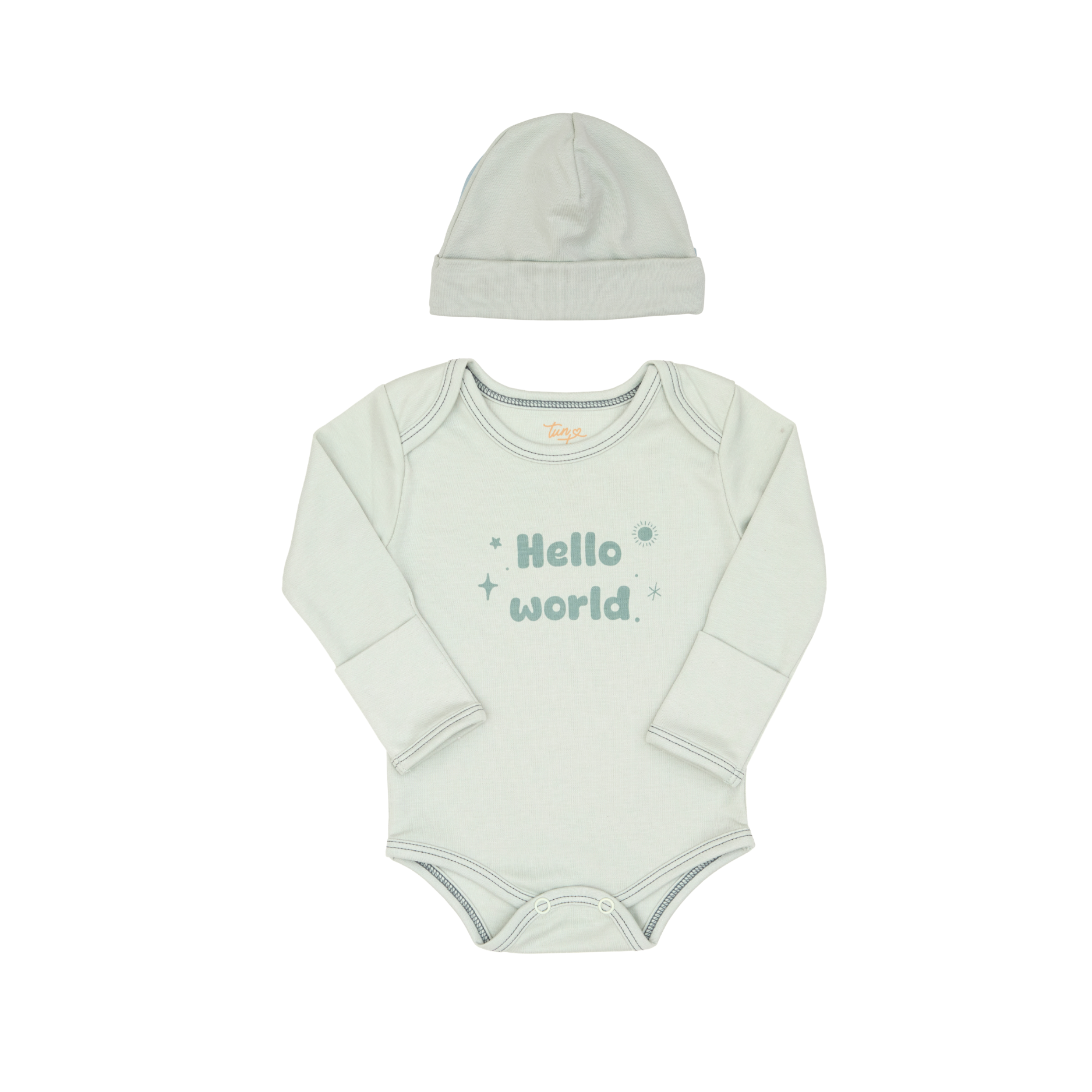 Pack 2 pcs Beanie Solido + Body Hello Word Verde de Algodón Pima