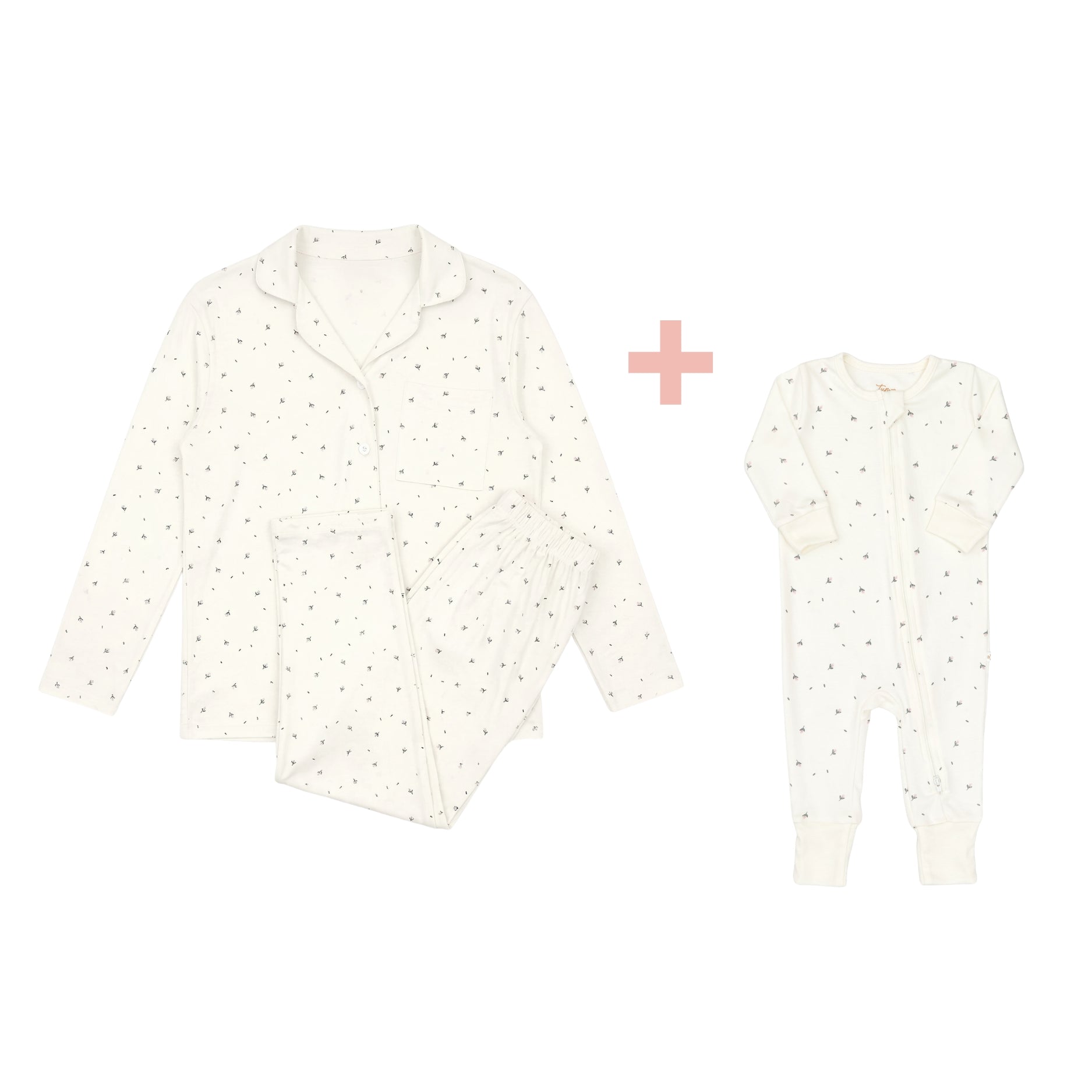 Pijama Mamá + Romper Cierre Flores de Algodón Pima