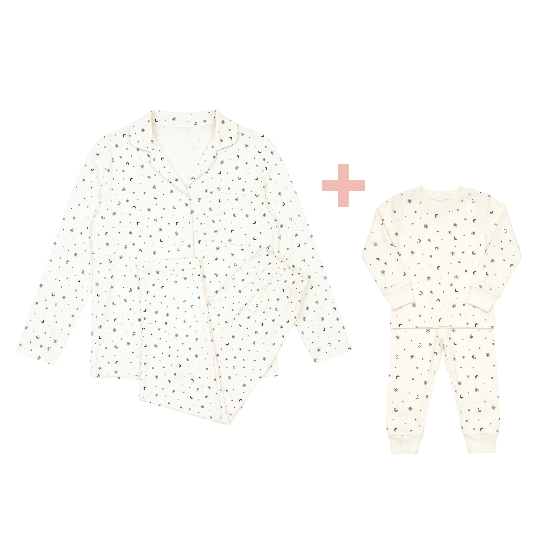 Pijama Mamá + Pijama 2 pcs Polo Manga larga + Pantalon Copos de Nieve de Algodón pima