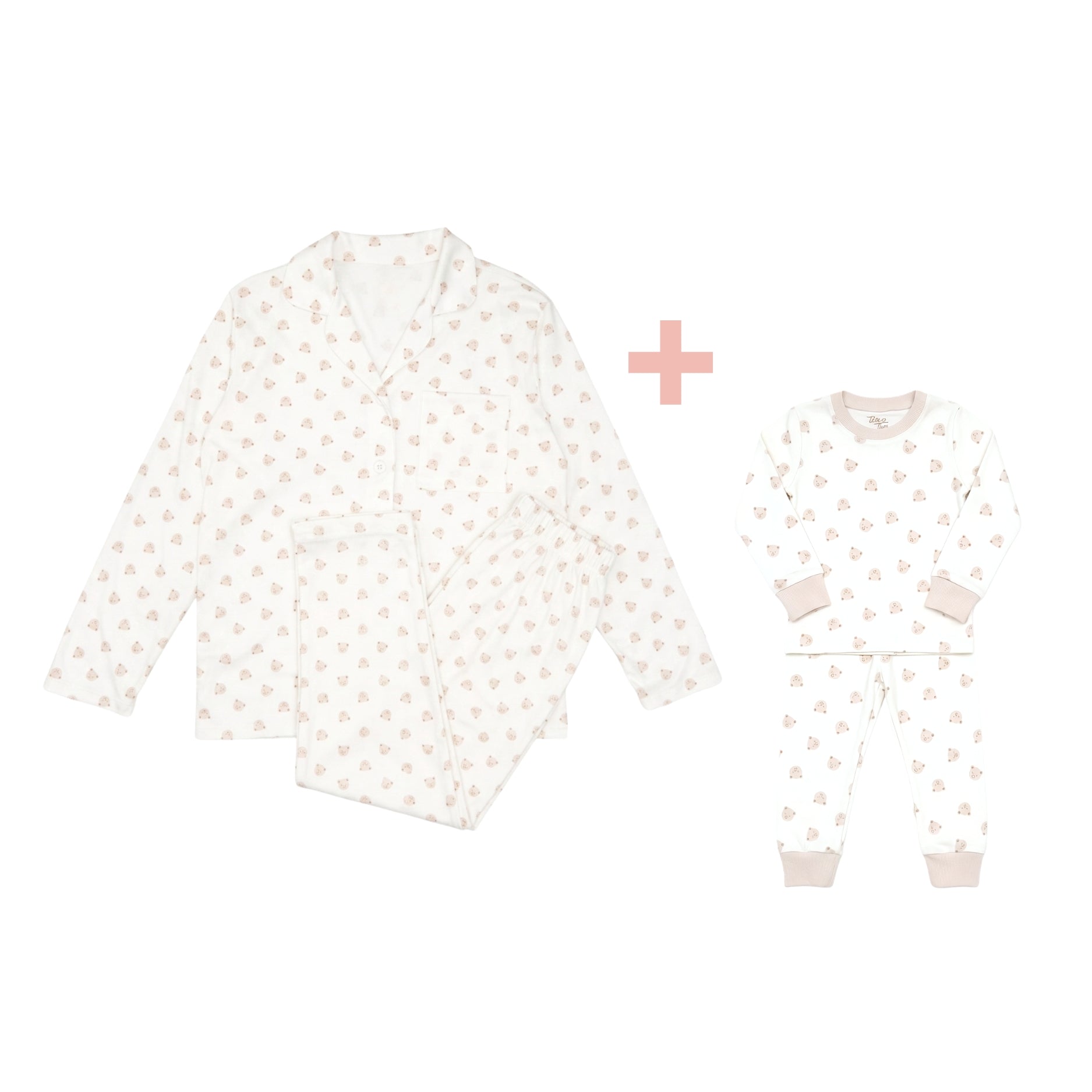 Pijama Mamá + Pijama 2 pcs Polo Manga larga + Pantalon Osos de Algodón pima