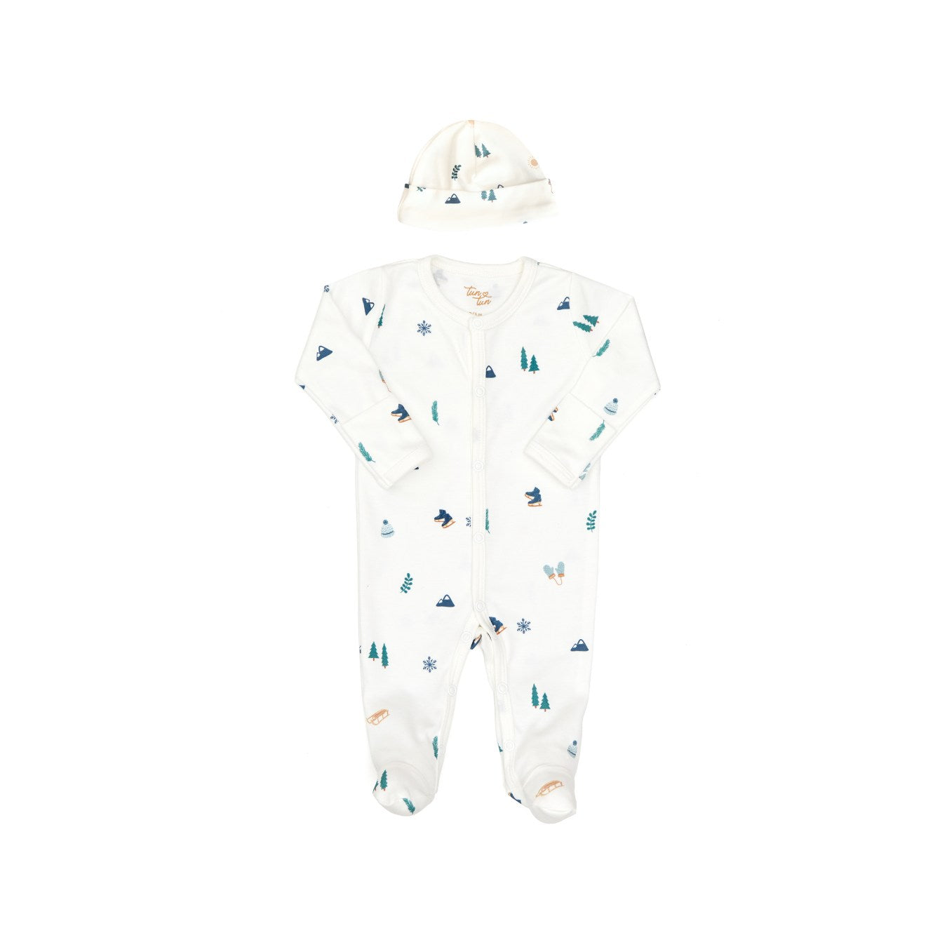 Set 2 Pcs Enterizo Broches + Gorro Perla Invierno de Algodón pima