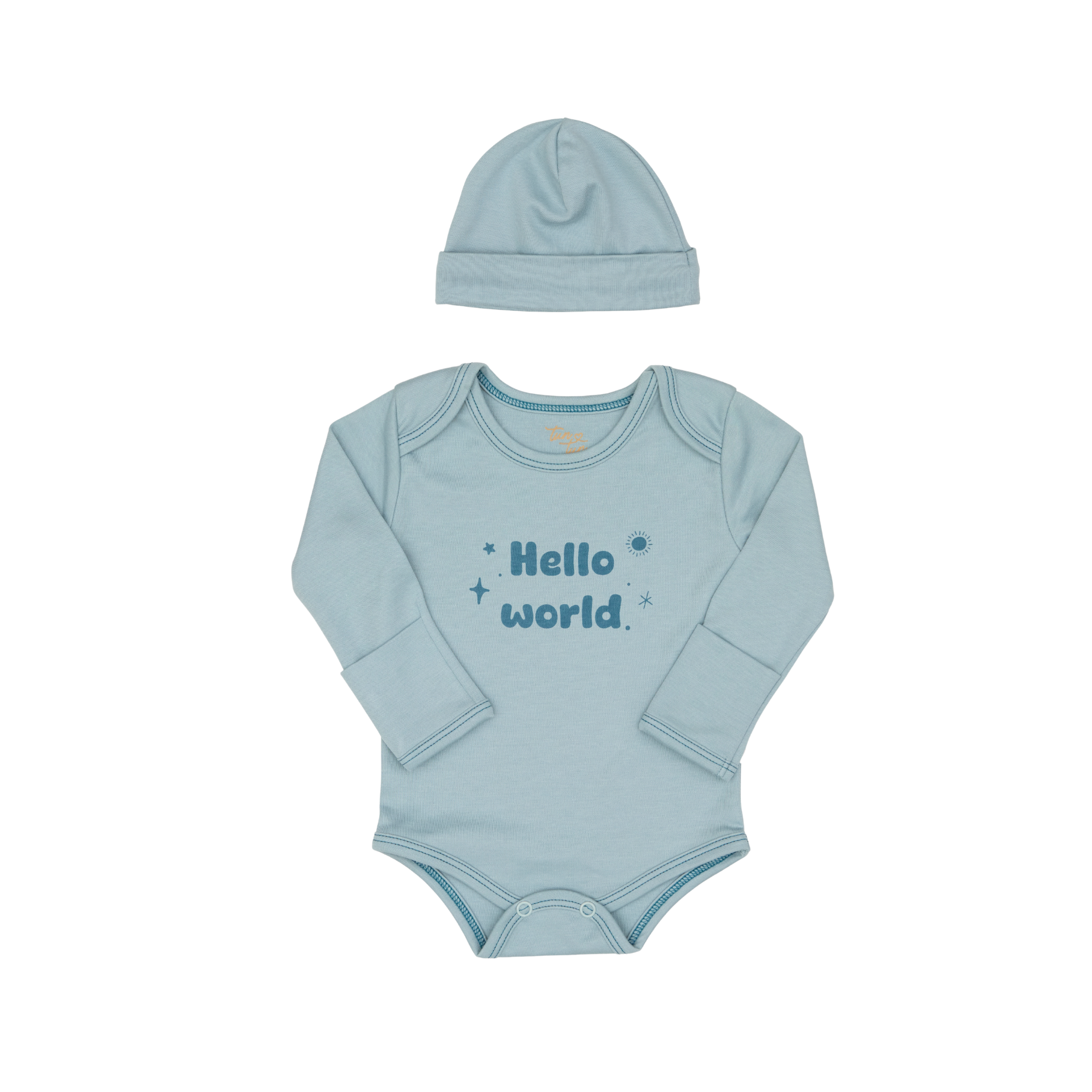 Pack 2 pcs Beanie Solido + Body Hello Word Acero de Algodón Pima