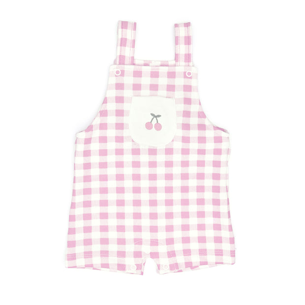 Set Body Bobo + Overall Perla Cerezas Fucsia / Cuadros Fucsia