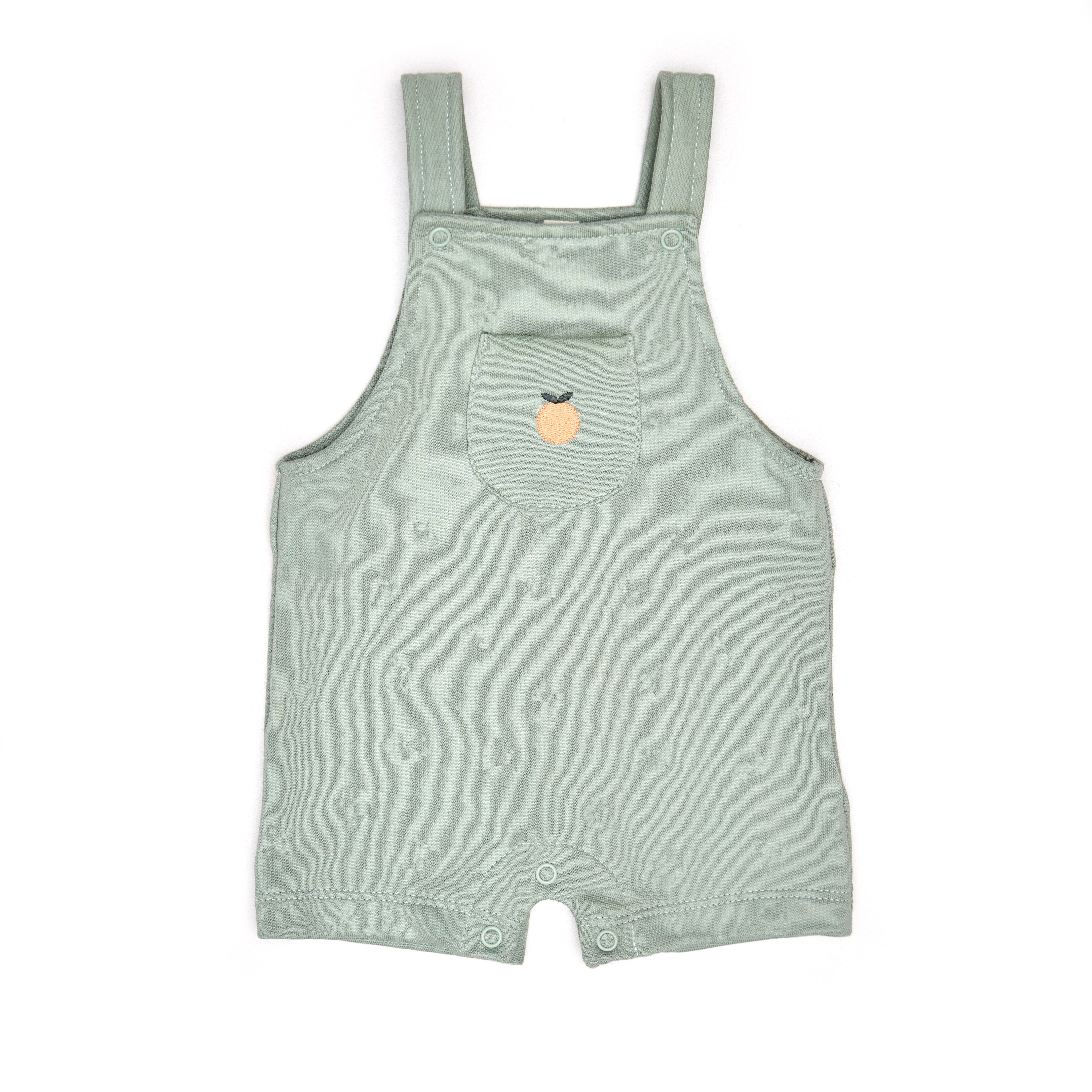 Conjunto 2PCS Body Perla Naranjas de Algodón Pima + Overall Verde French Terry