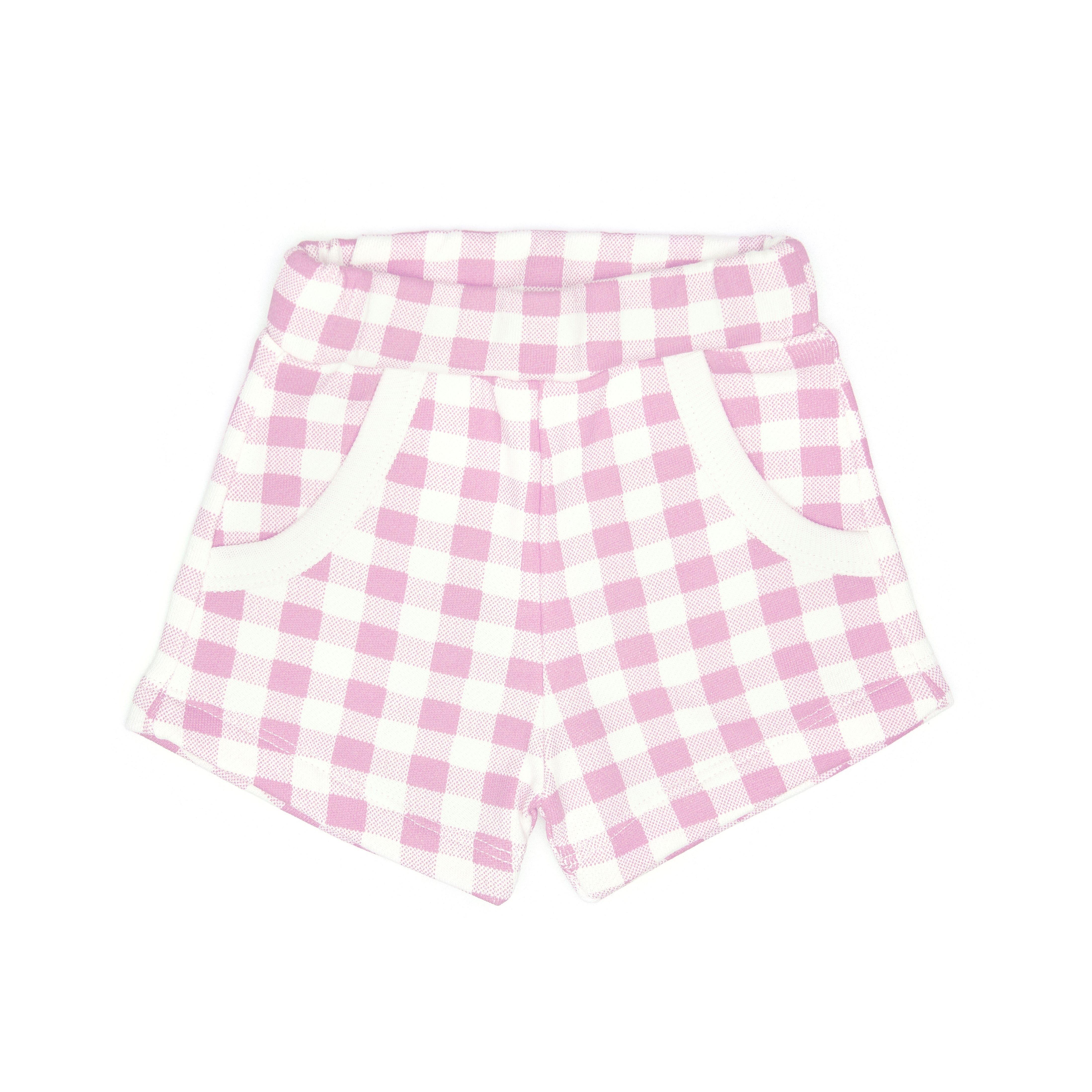 Conjunto 2PCS Tshirt Perla de Algodón Pima  + Short Cuadros Fucsia French Terry