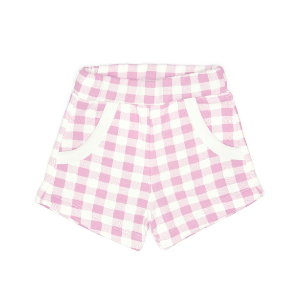 Set Tshirt + Short Perla / Cuadros Fucsia de algodón