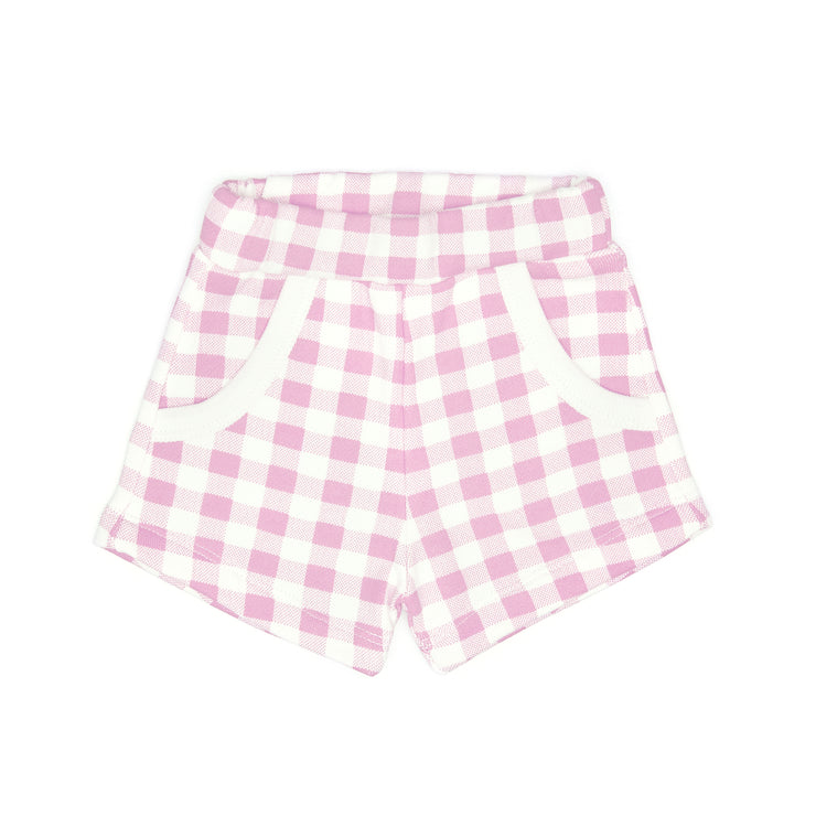 Set Tshirt + Short Perla / Cuadros Fucsia de algodón