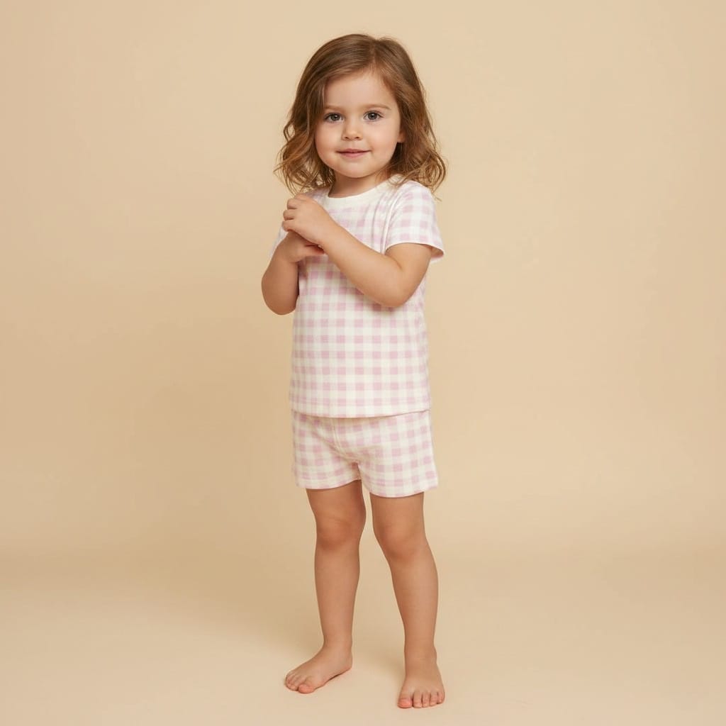 Pijama Polo + Short Cuadros Fucsia de algodón pima