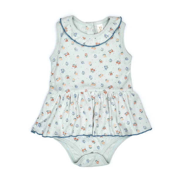 Vestido Body  Pointelle Celeste Flores de Algodón