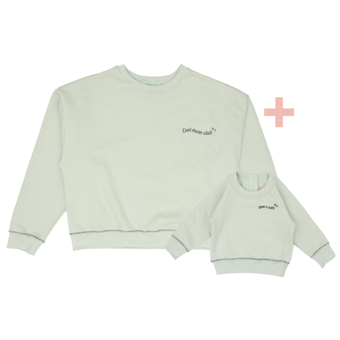 Polera Match Oversize Verde Mamá  + Polera  Bebé de Algodón Afranelado