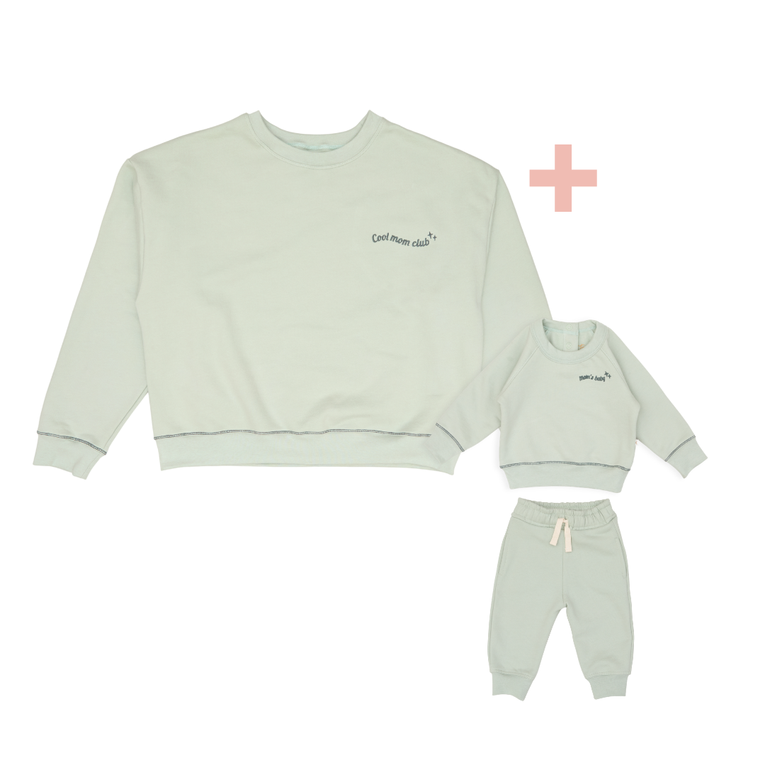 Polera Match Oversize Verde Mamá  + Set Polera + Buzo Acero de Algodón Afranelado