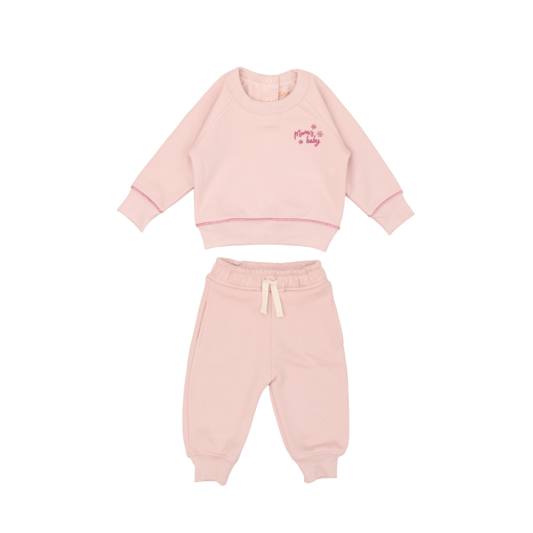 Polera Match Oversize Rosado  Mamá  + Set Polera Bebé + Buzo Rosado de Algodón Afranelado