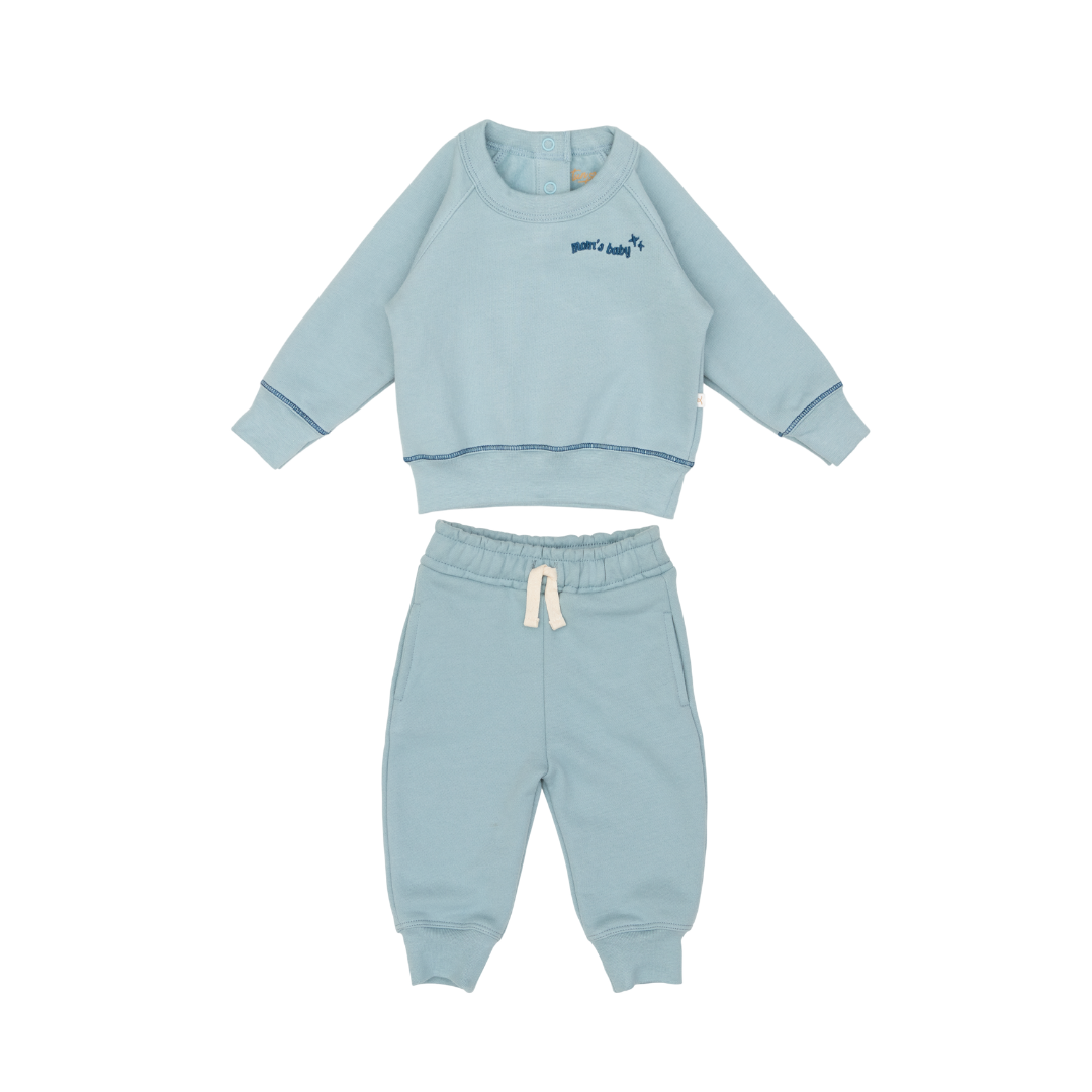 Polera Match Oversize Acero  Mamá  + Set Polera Bebé + Buzo Acero de Algodón Afranelado