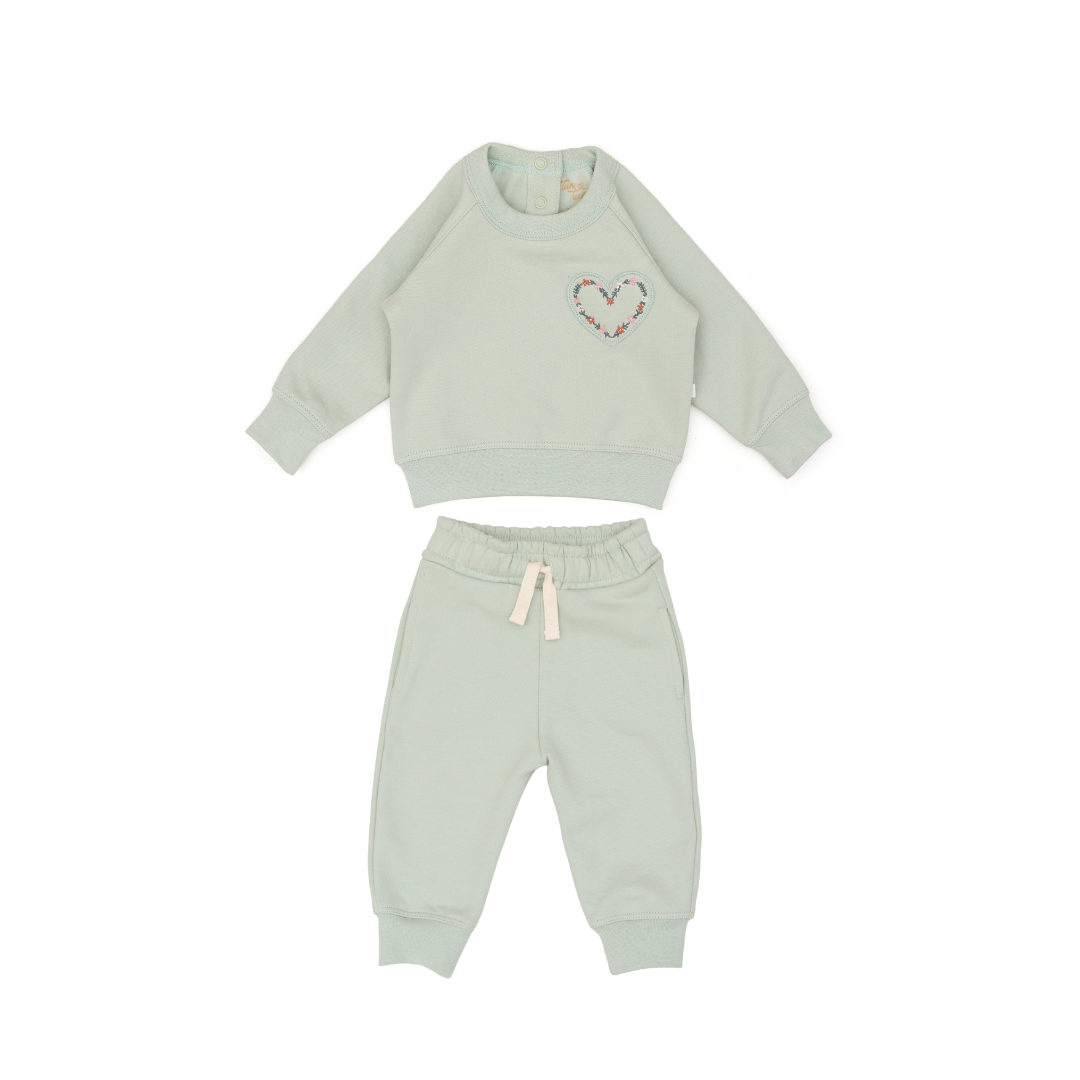 Conjunto 2pcs Polera Corazon + Buzo Verde de Algodón afranelado