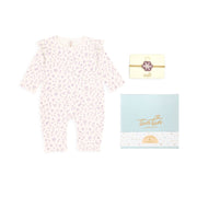 Ajuar Romper Flores Lila + Vincha Flores + Caja de Regalo