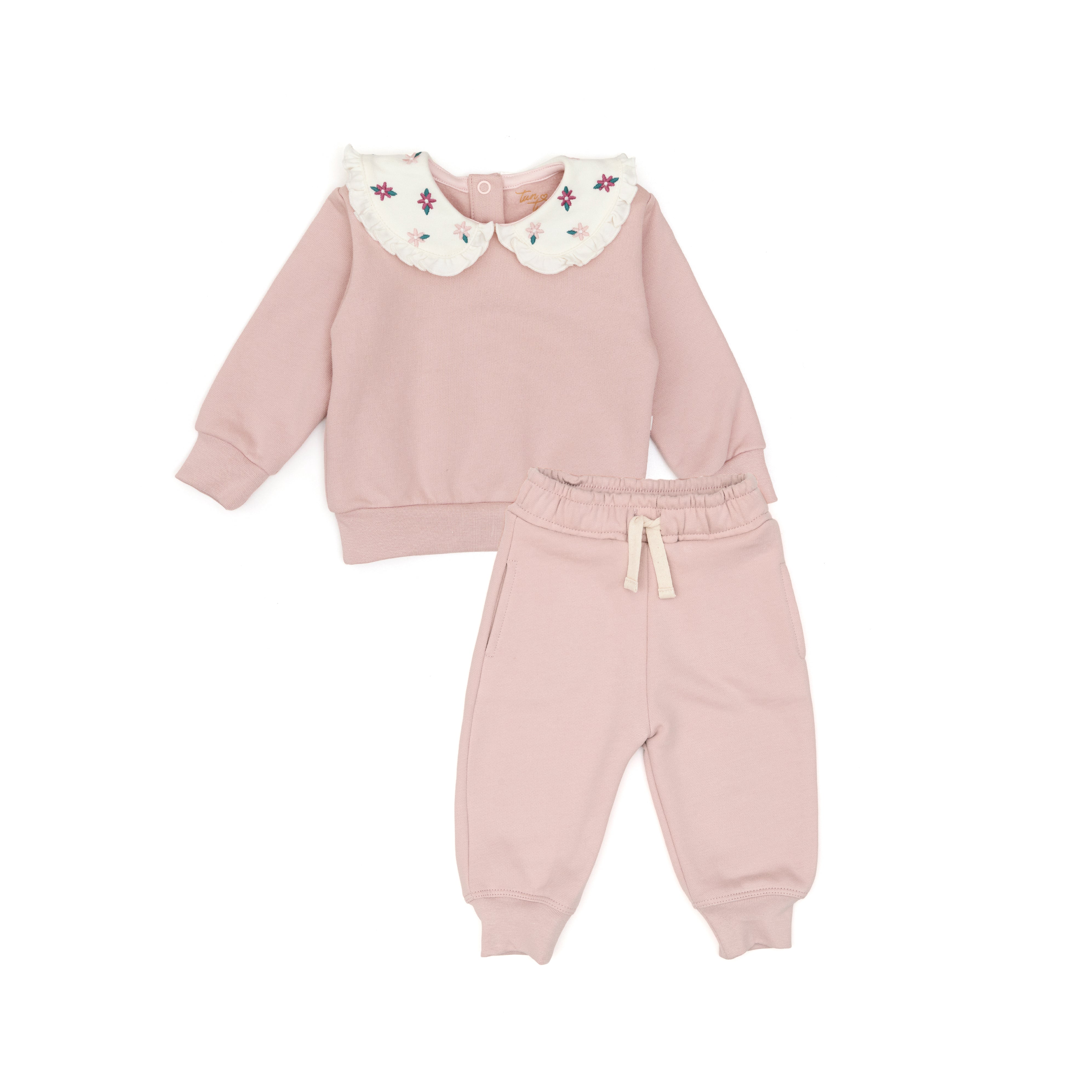 Set 2 pcs Polera Cuello Bebe + Buzo Rosado de Algodón afranelado