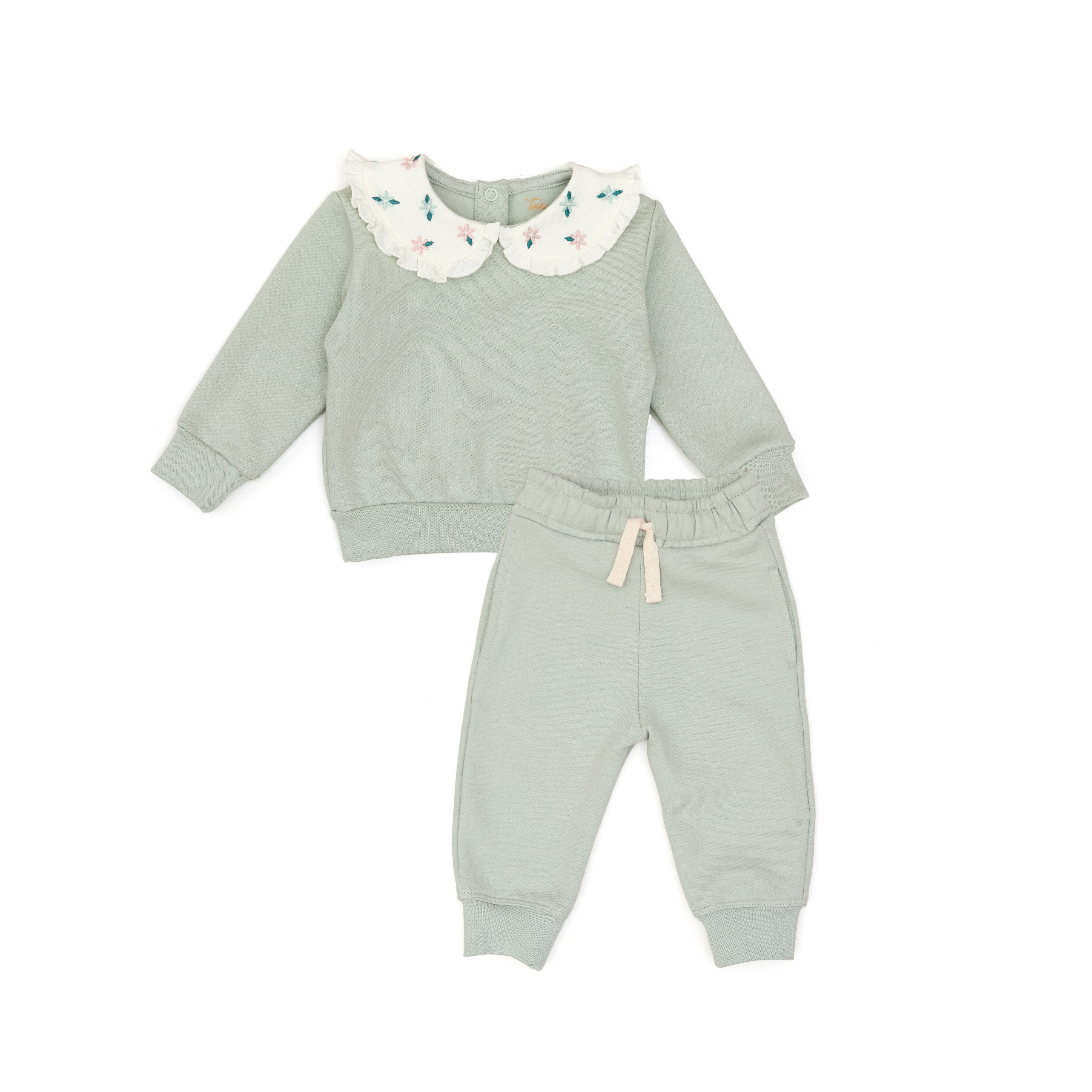 Set 2 pcs Polera Cuello Bebe + Buzo Verde de Algodón afranelado